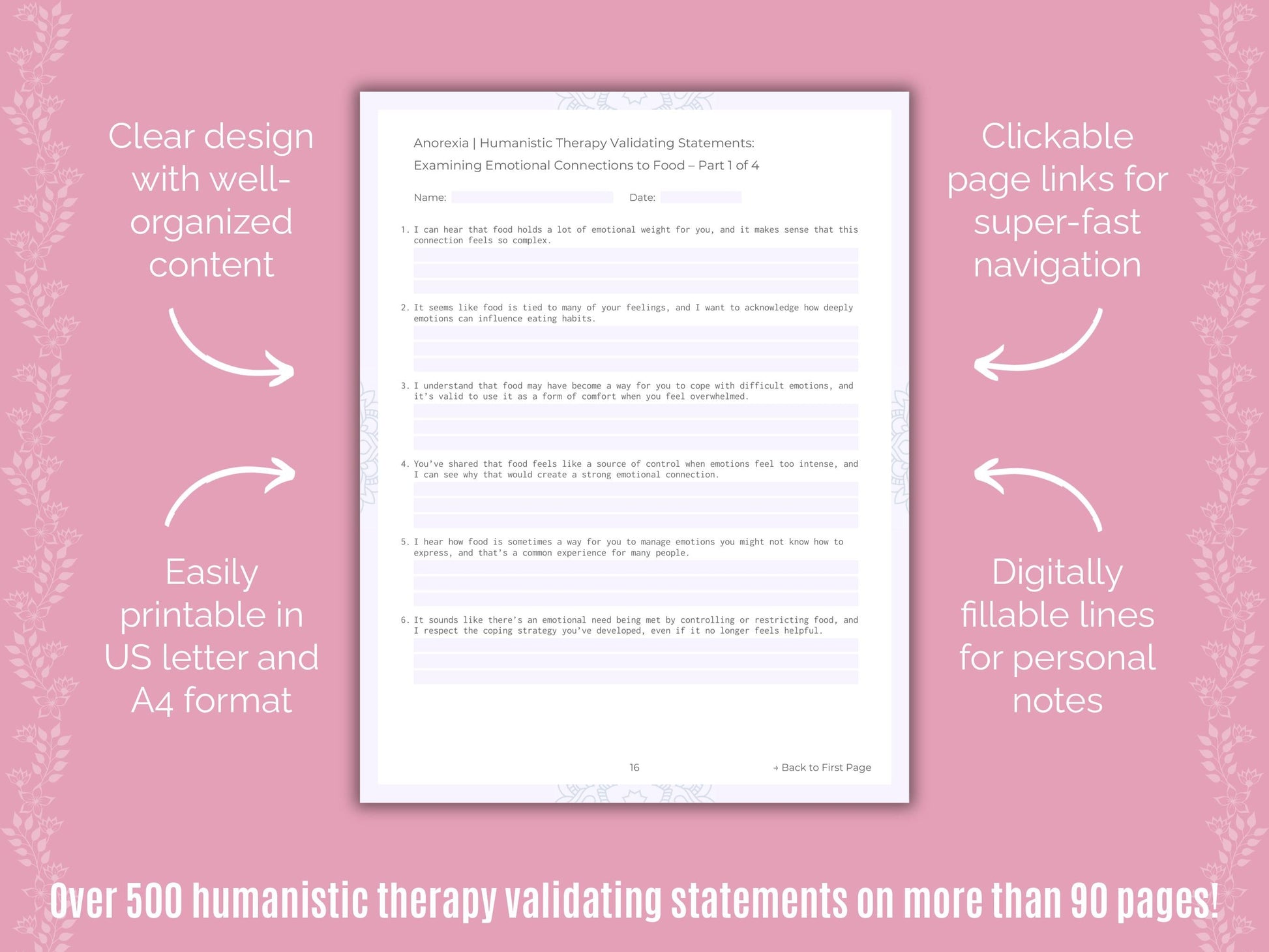 Anorexia Humanistic Therapy Counseling Templates