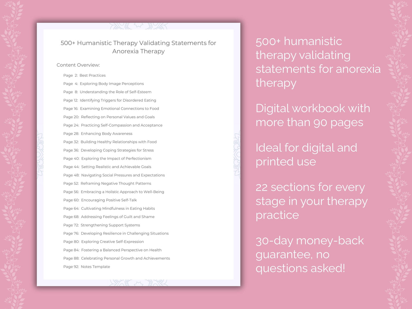 Anorexia Humanistic Therapy Therapist Worksheets