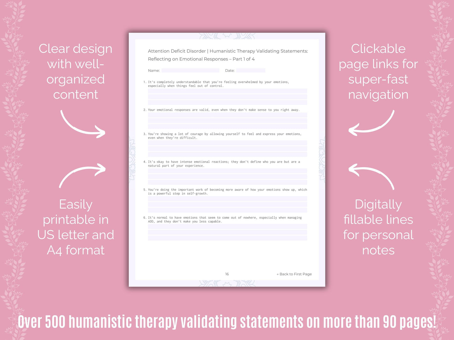 Attention Deficit Disorder (ADD) Humanistic Therapy Counseling Templates