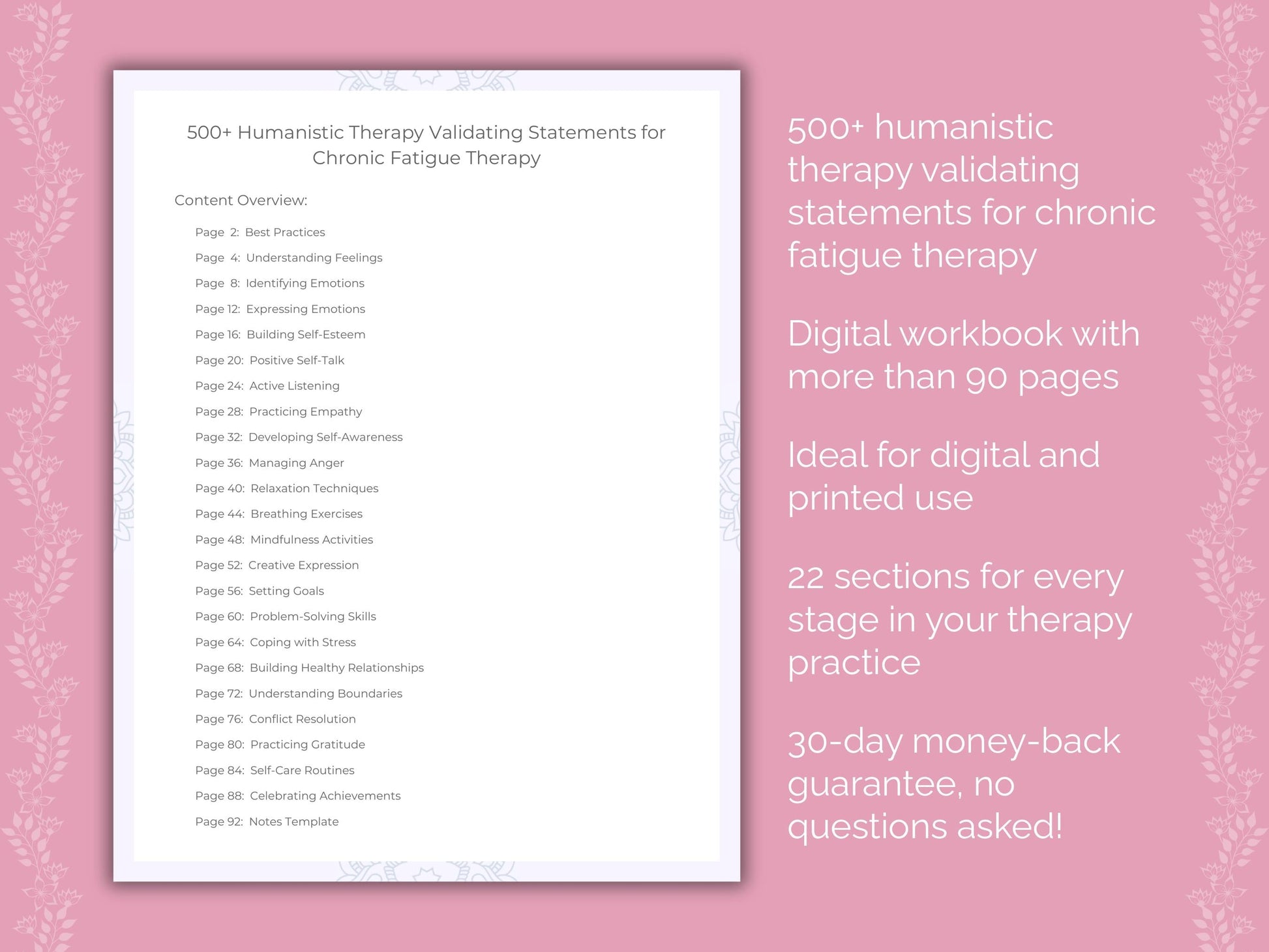 Chronic Fatigue Humanistic Therapy Therapist Worksheets