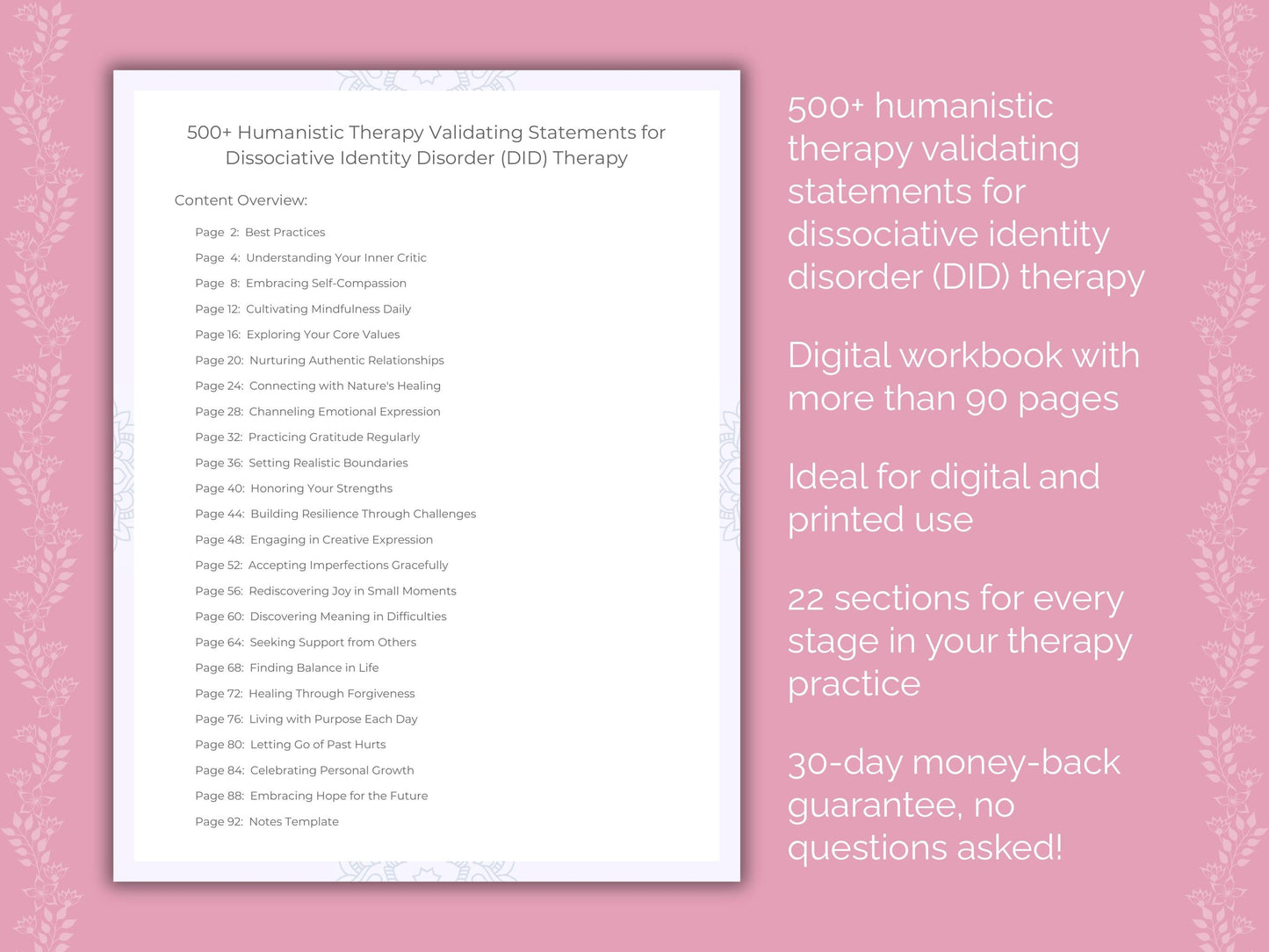 Dissociative Identity Disorder (DID) Humanistic Therapy Therapist Worksheets