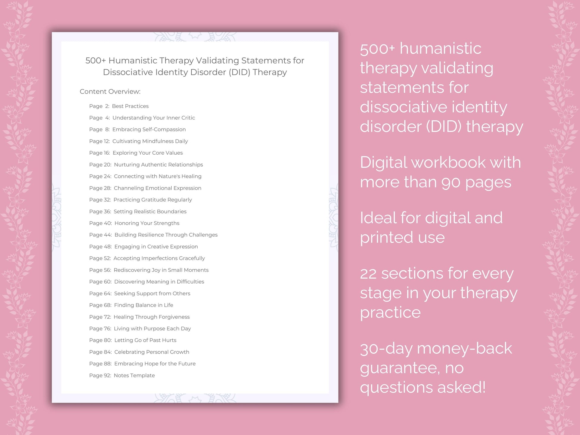 Dissociative Identity Disorder (DID) Humanistic Therapy Therapist Worksheets