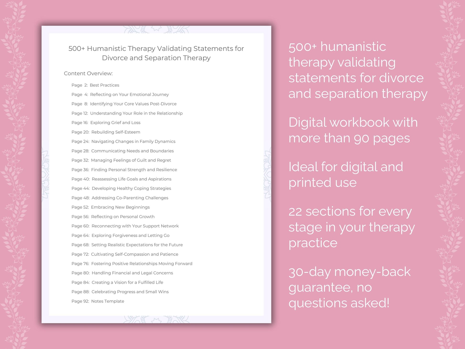 Divorce and Separation Humanistic Therapy Therapist Worksheets