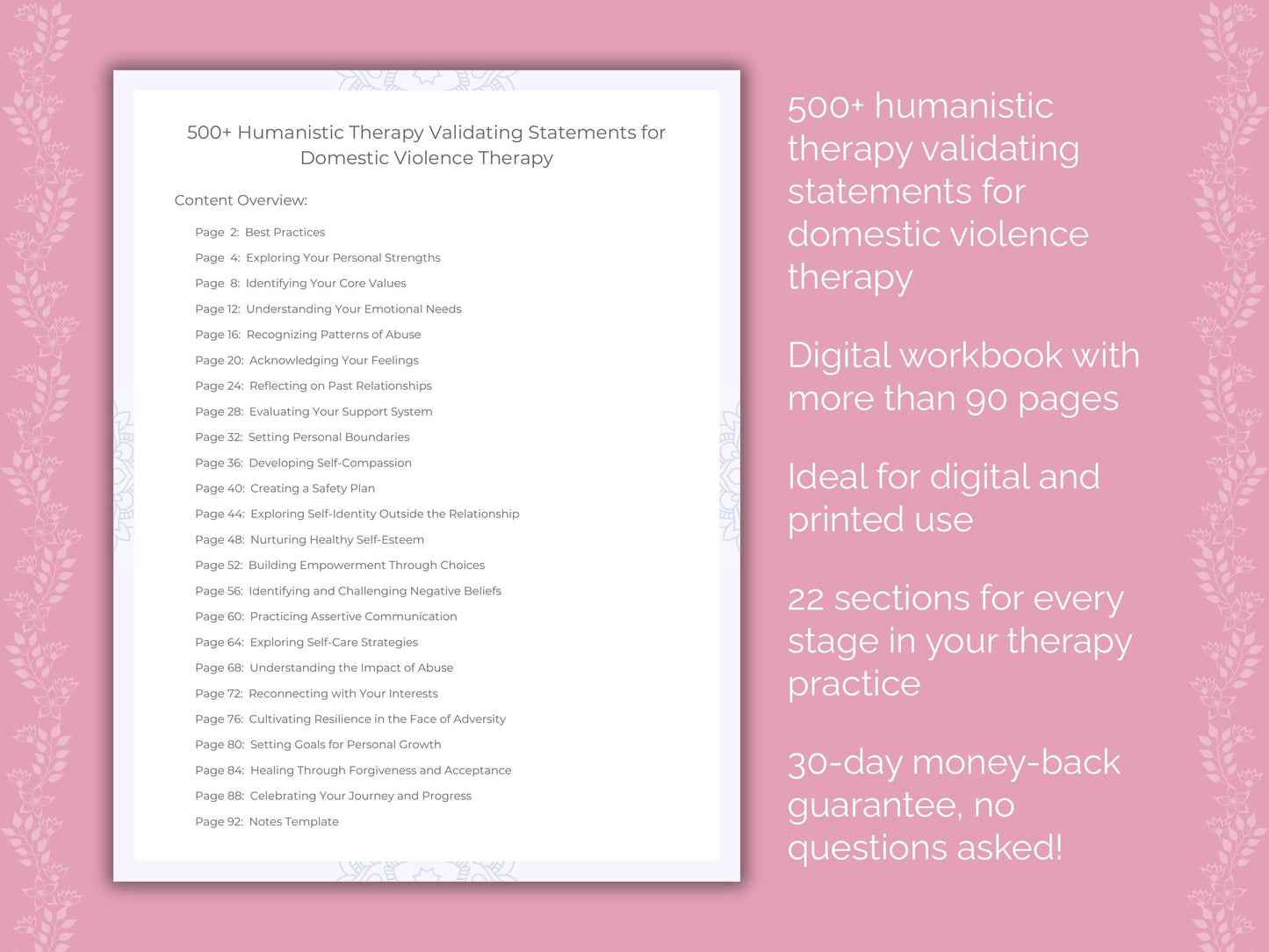 Domestic Violence Humanistic Therapy Therapist Worksheets