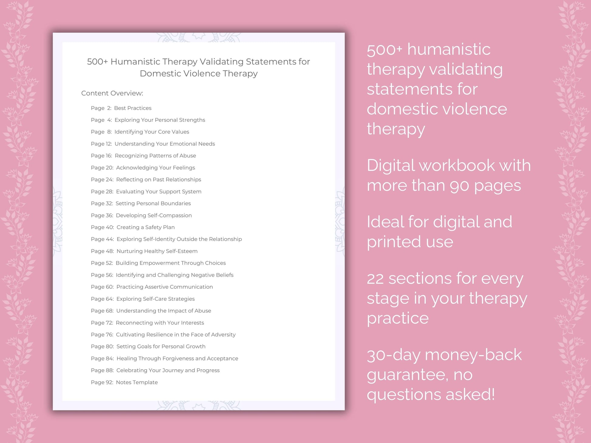 Domestic Violence Humanistic Therapy Therapist Worksheets