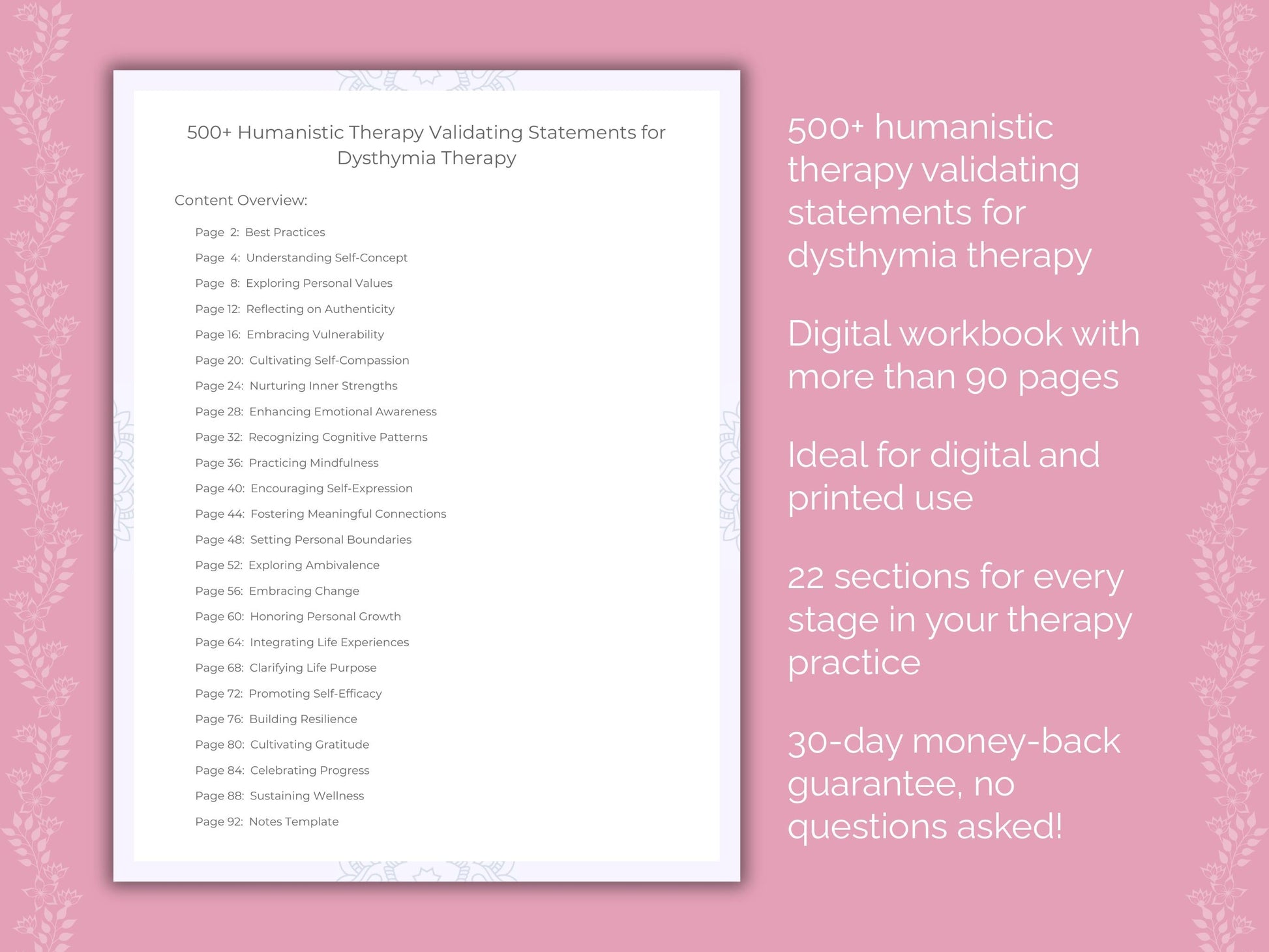 Dysthymia Humanistic Therapy Therapist Worksheets