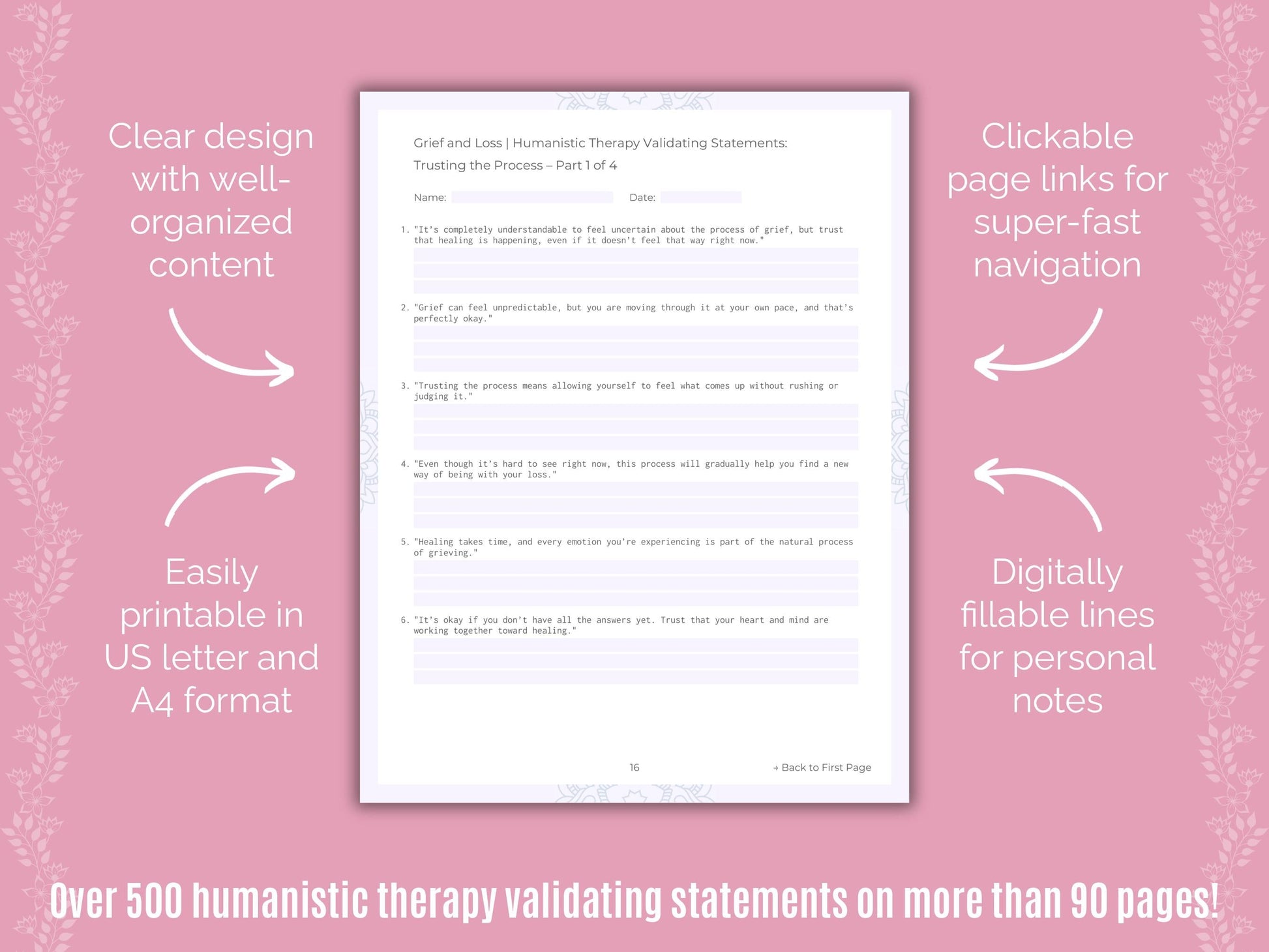 Grief and Loss Humanistic Therapy Counseling Templates