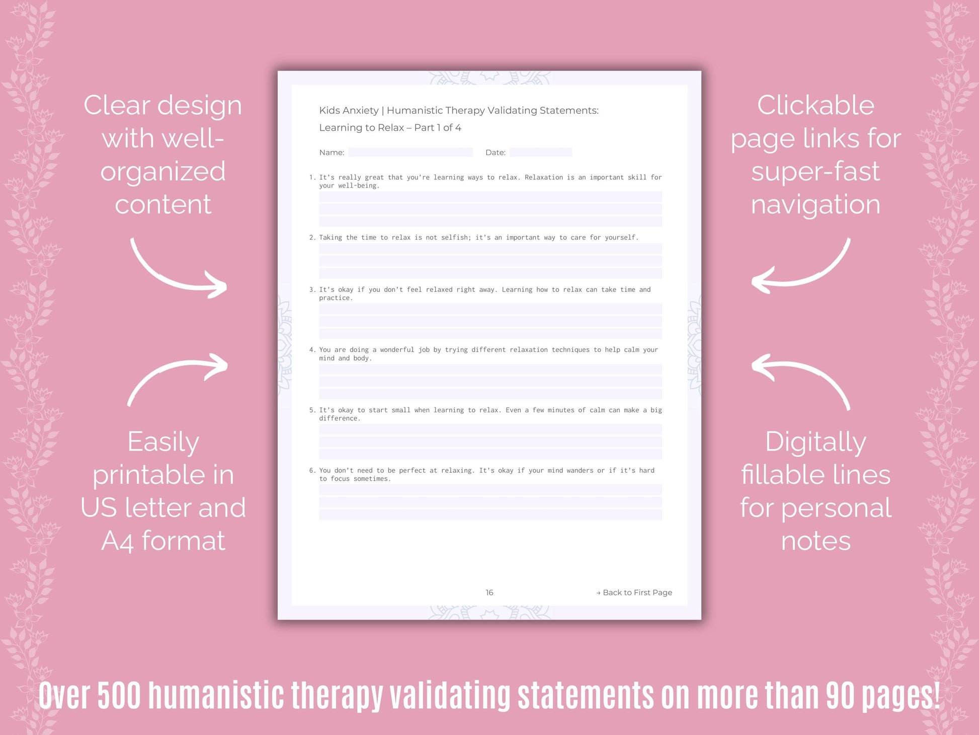 Kids Anxiety Humanistic Therapy Counseling Templates