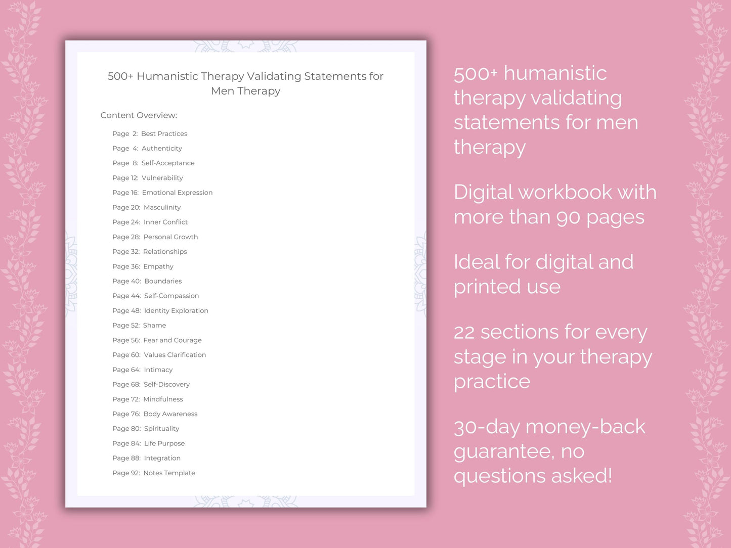 Men Humanistic Therapy Therapist Worksheets