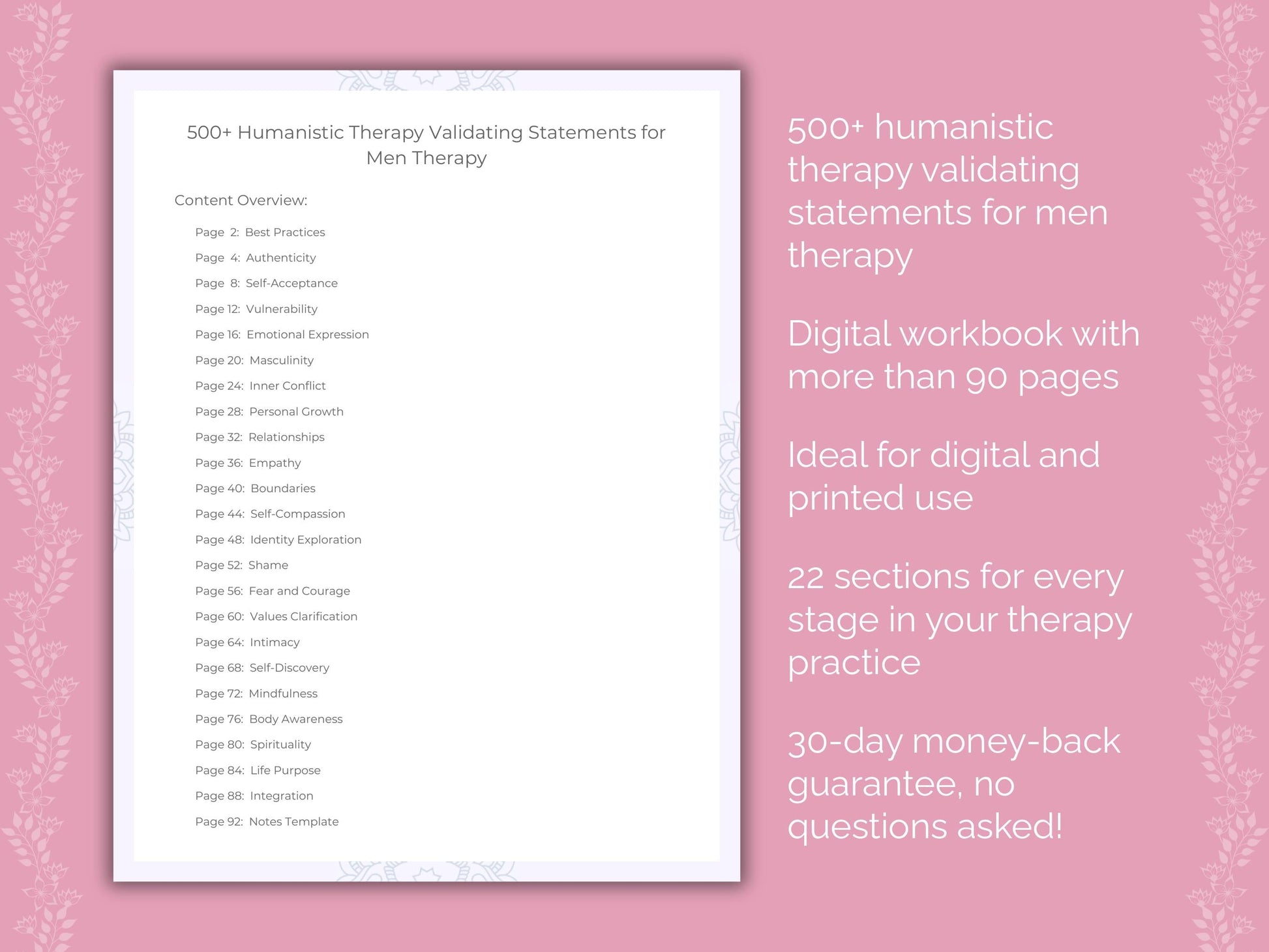 Men Humanistic Therapy Therapist Worksheets