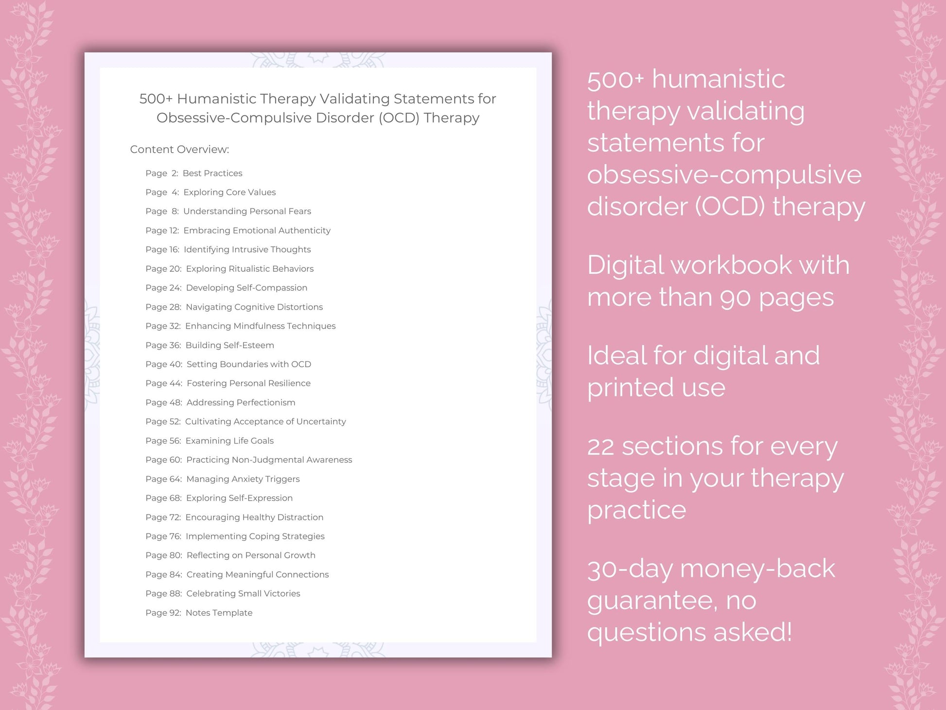 Obsessive-Compulsive Disorder (OCD) Humanistic Therapy Therapist Worksheets