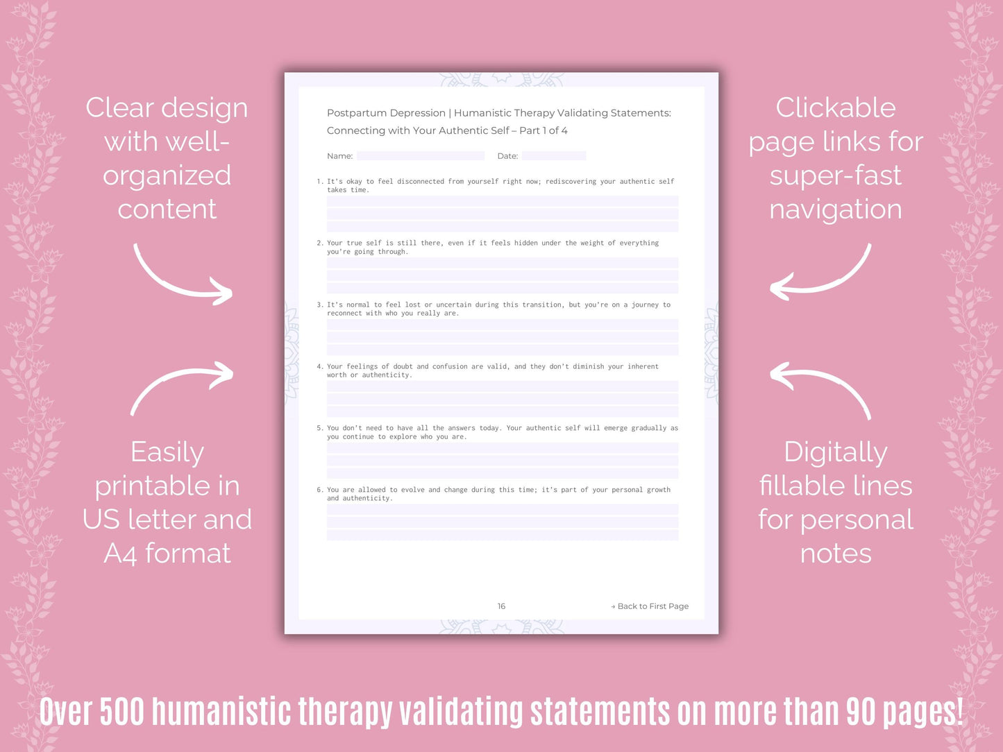 Postpartum Depression Humanistic Therapy Counseling Templates