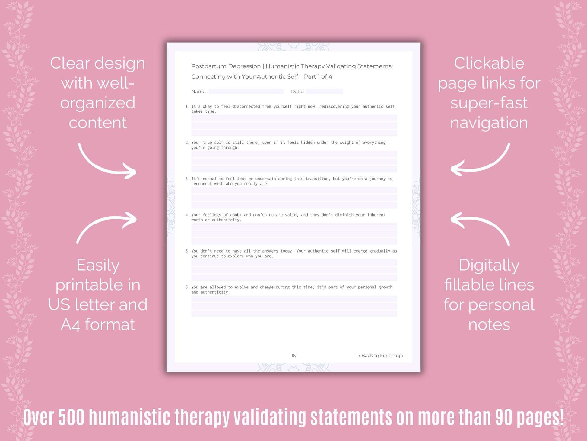 Postpartum Depression Humanistic Therapy Counseling Templates