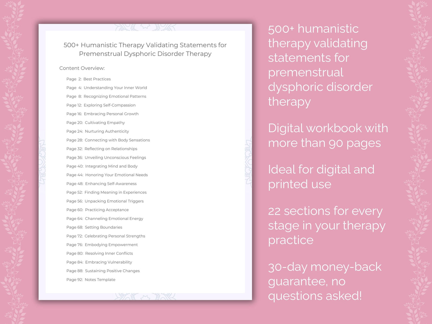 Premenstrual Dysphoric Disorder Humanistic Therapy Therapist Worksheets