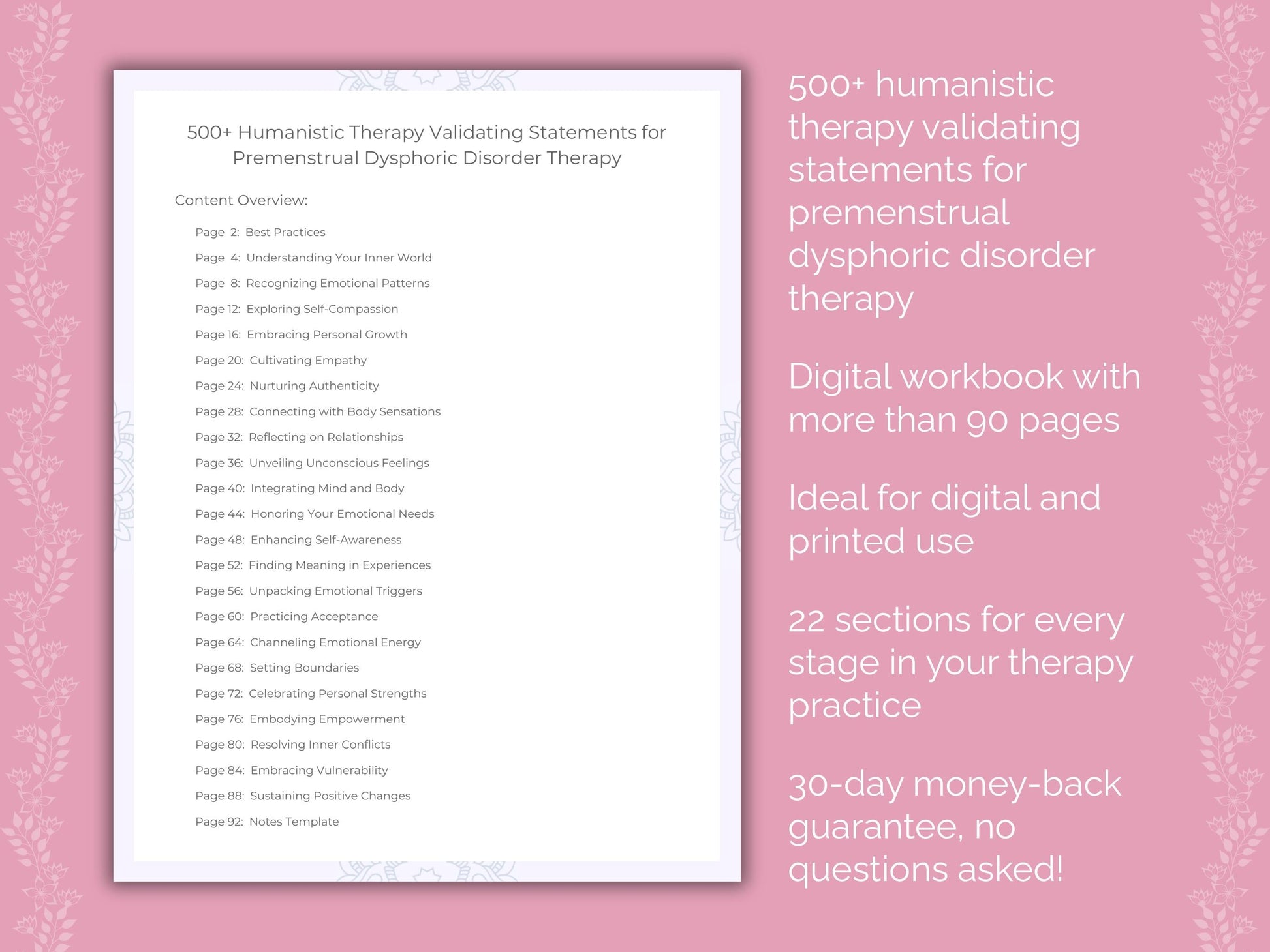 Premenstrual Dysphoric Disorder Humanistic Therapy Therapist Worksheets