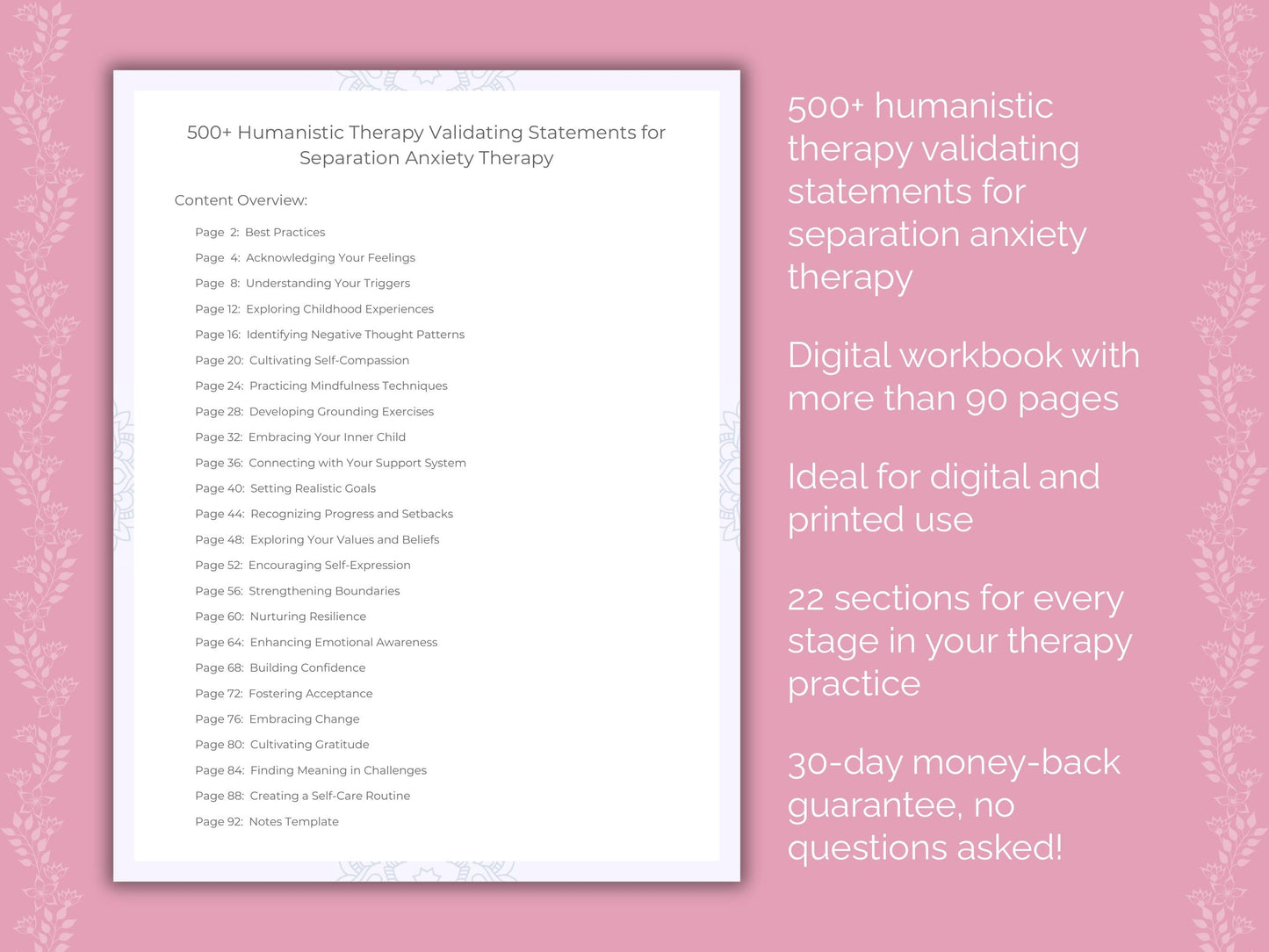 Separation Anxiety Humanistic Therapy Therapist Worksheets