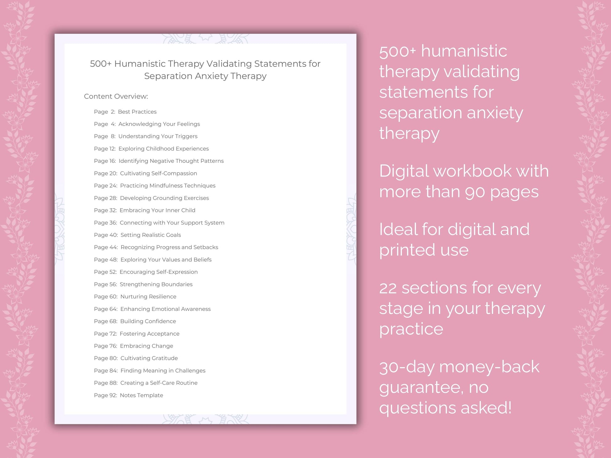 Separation Anxiety Humanistic Therapy Therapist Worksheets