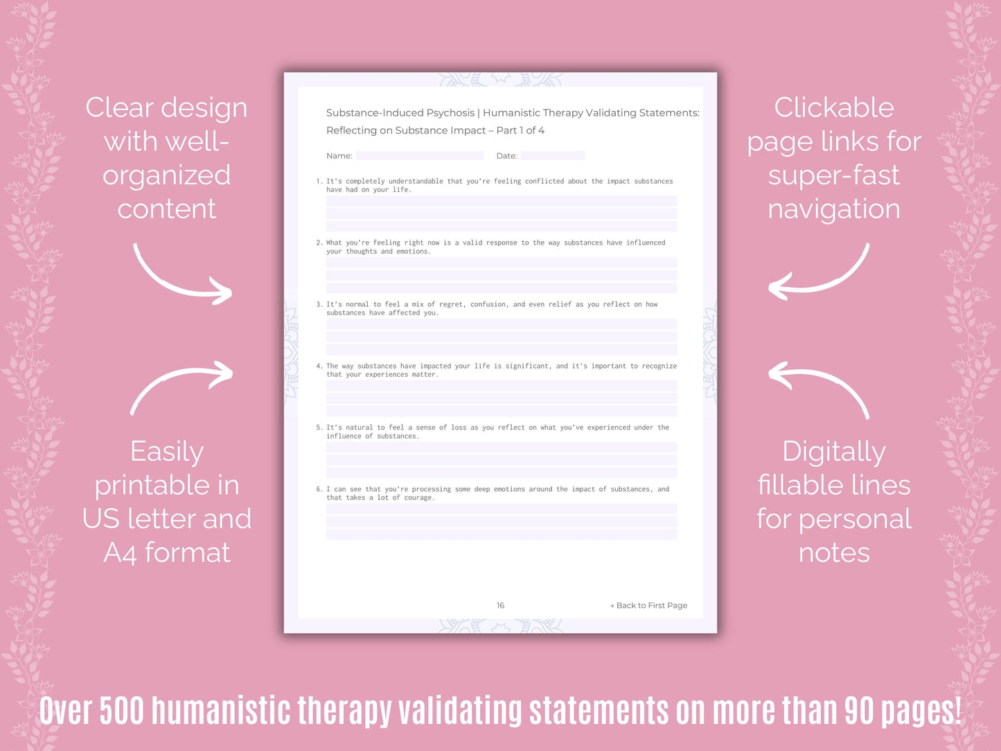Substance-Induced Psychosis Humanistic Therapy Counseling Templates