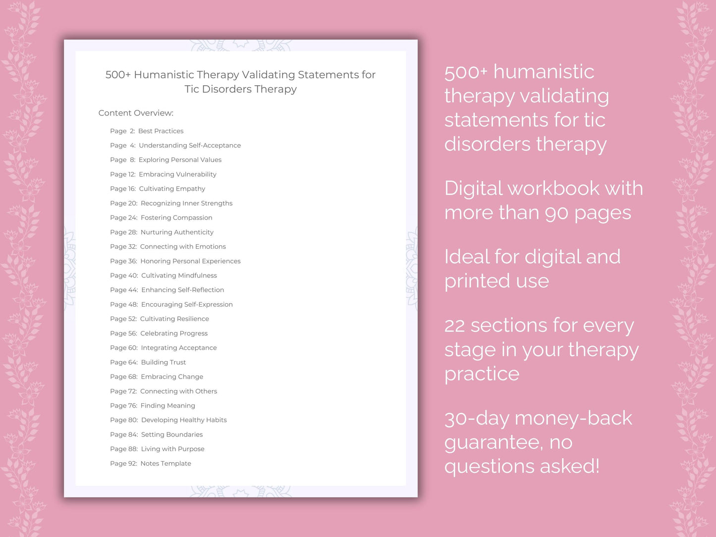 Tic Disorders Humanistic Therapy Therapist Worksheets