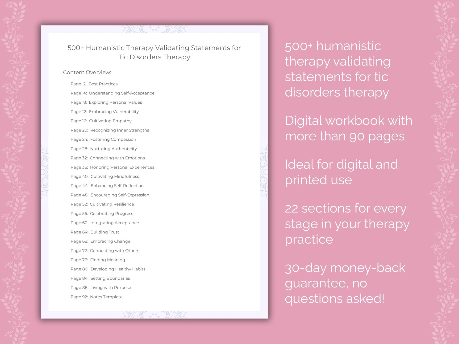Tic Disorders Humanistic Therapy Therapist Worksheets