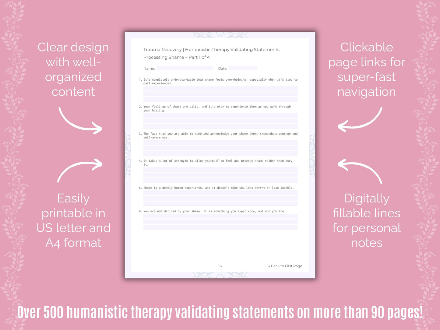 Trauma Recovery Humanistic Therapy Counseling Templates
