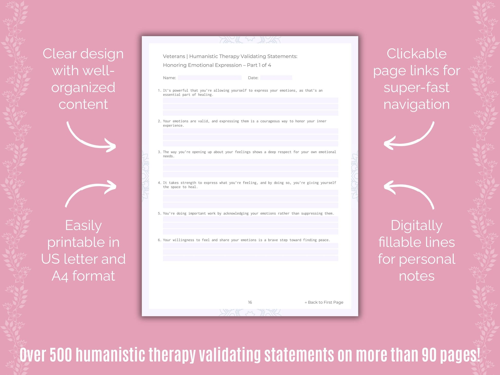 Veterans Humanistic Therapy Counseling Templates
