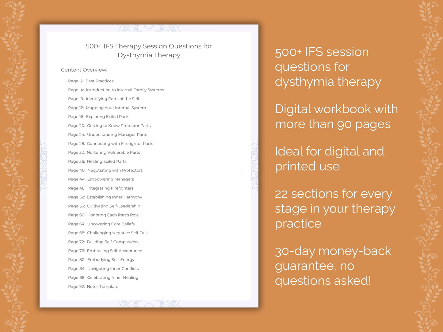 Dysthymia Internal Family Systems (IFS) Therapist Worksheets