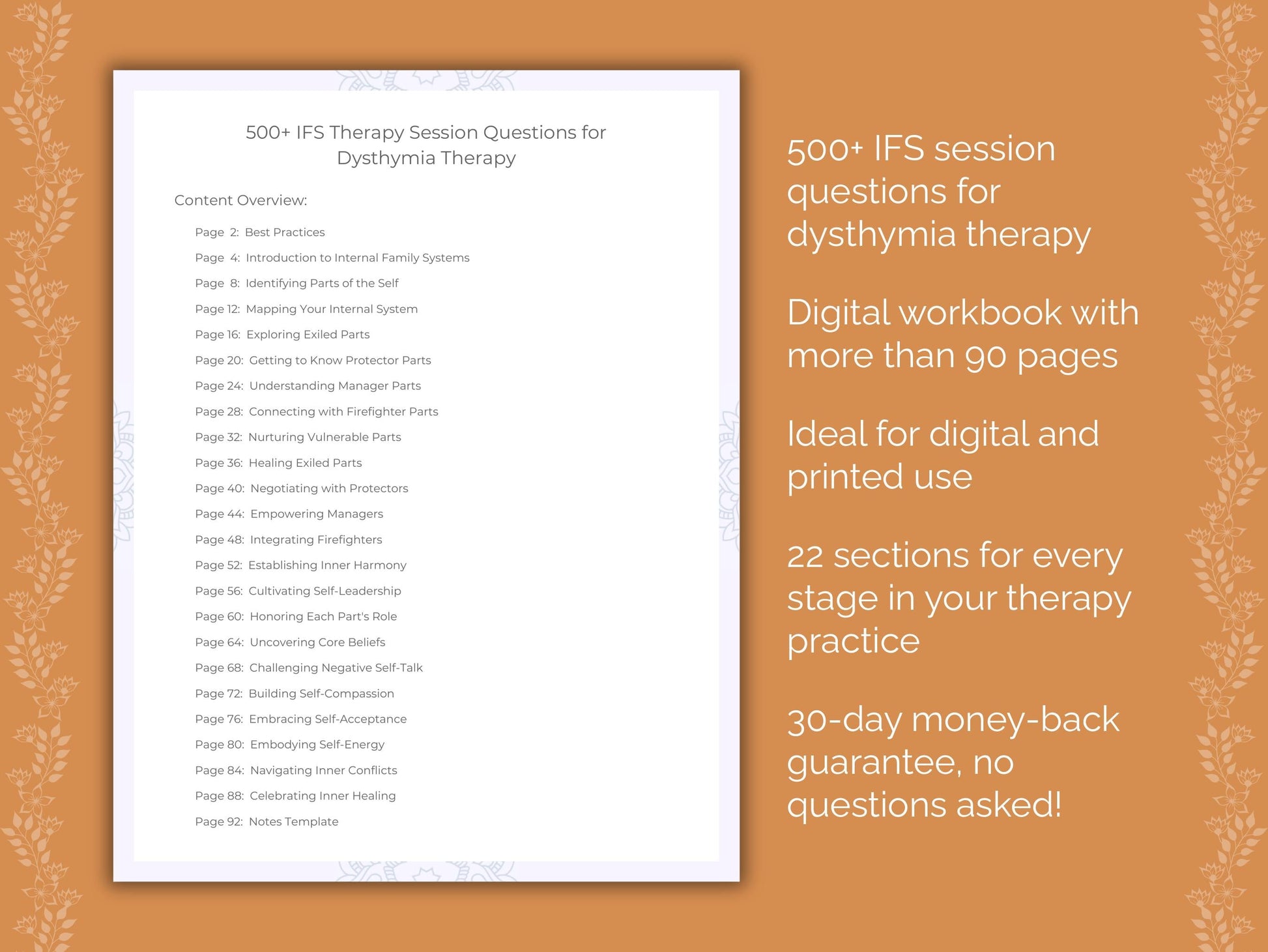 Dysthymia Internal Family Systems (IFS) Therapist Worksheets