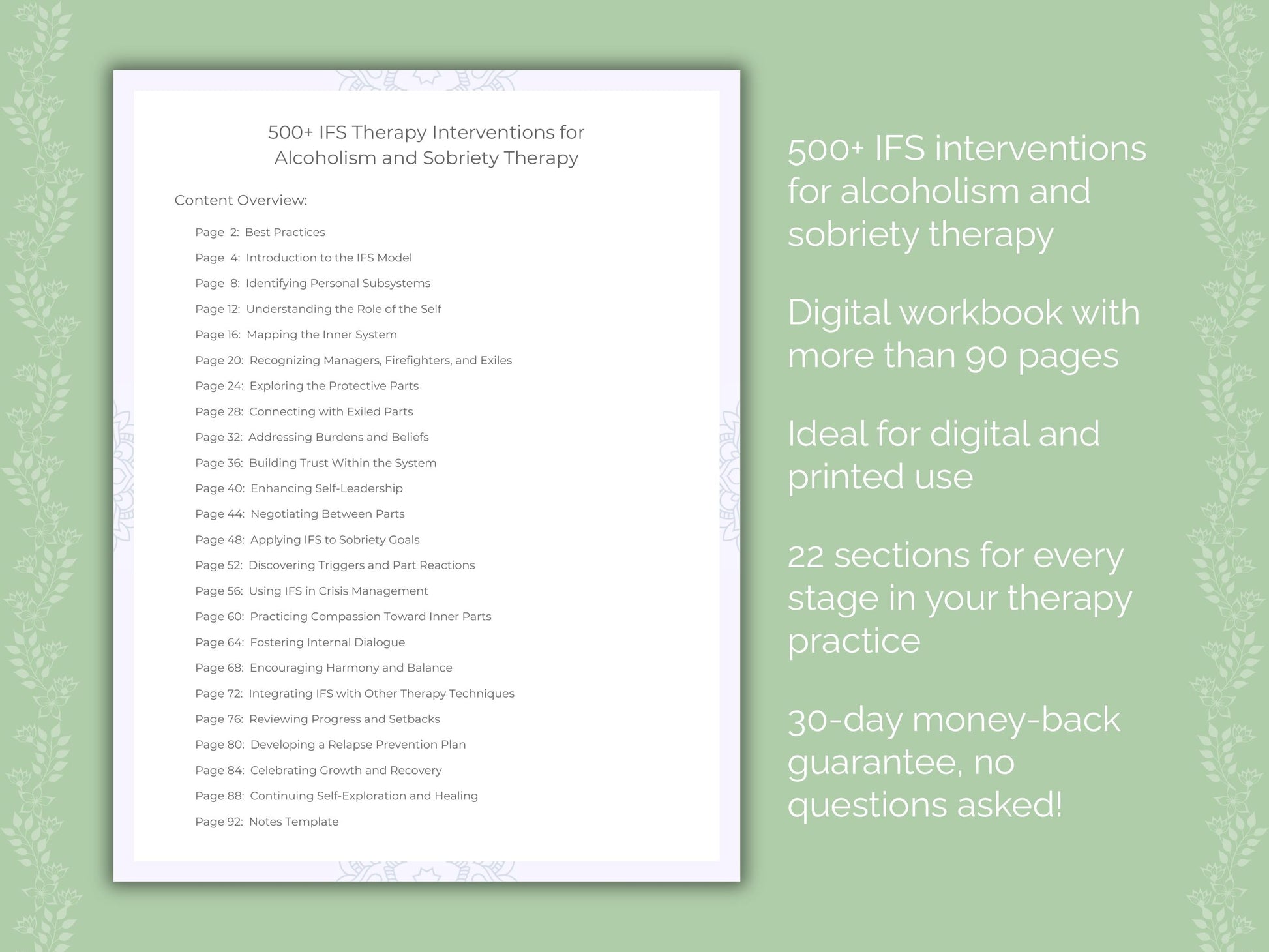 Alcoholism and Sobriety Internal Family Systems (IFS) Therapist Worksheets