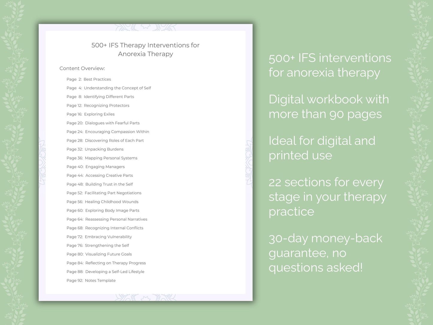 Anorexia Internal Family Systems (IFS) Therapist Worksheets