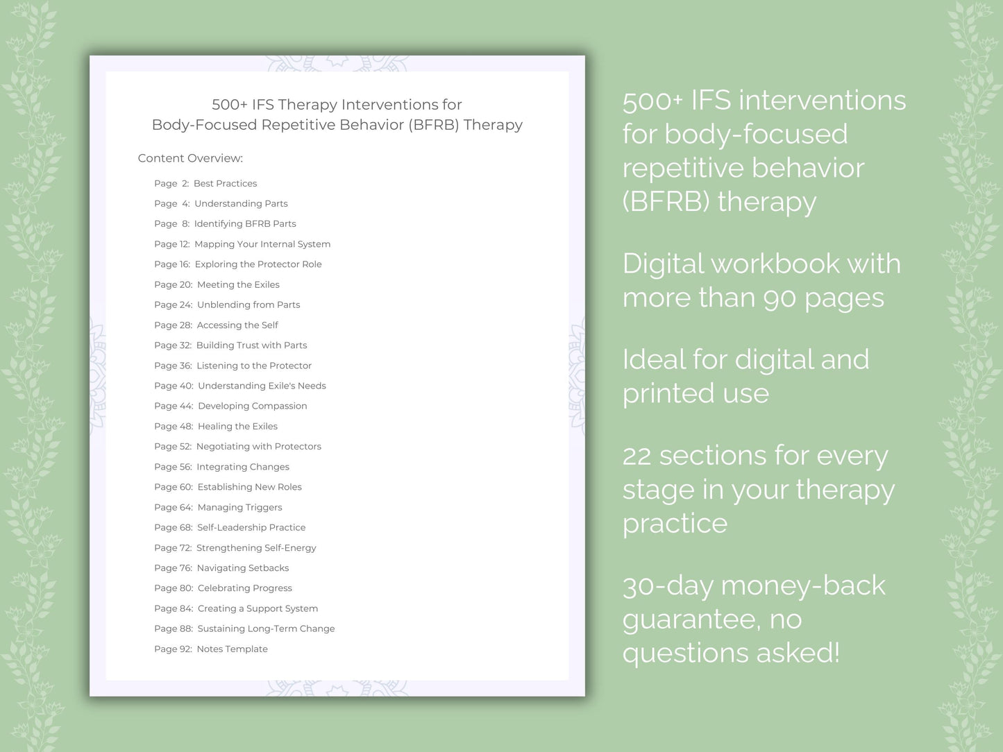 Body-Focused Repetitive Behavior (BFRB) Internal Family Systems (IFS) Therapist Worksheets