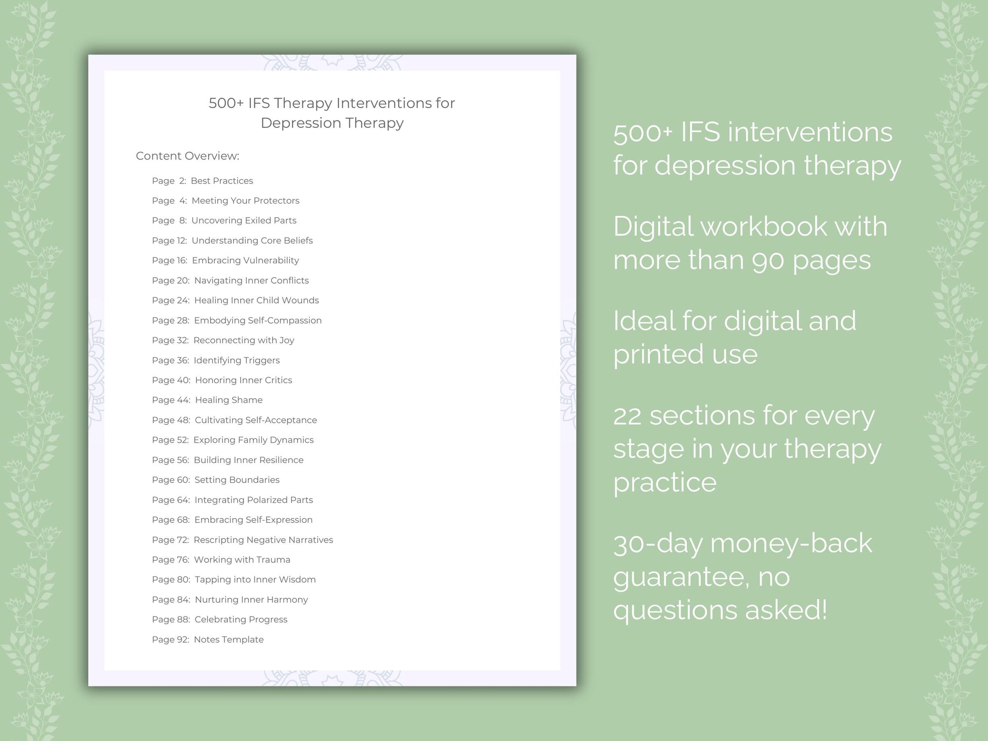 Depression Internal Family Systems (IFS) Therapist Worksheets