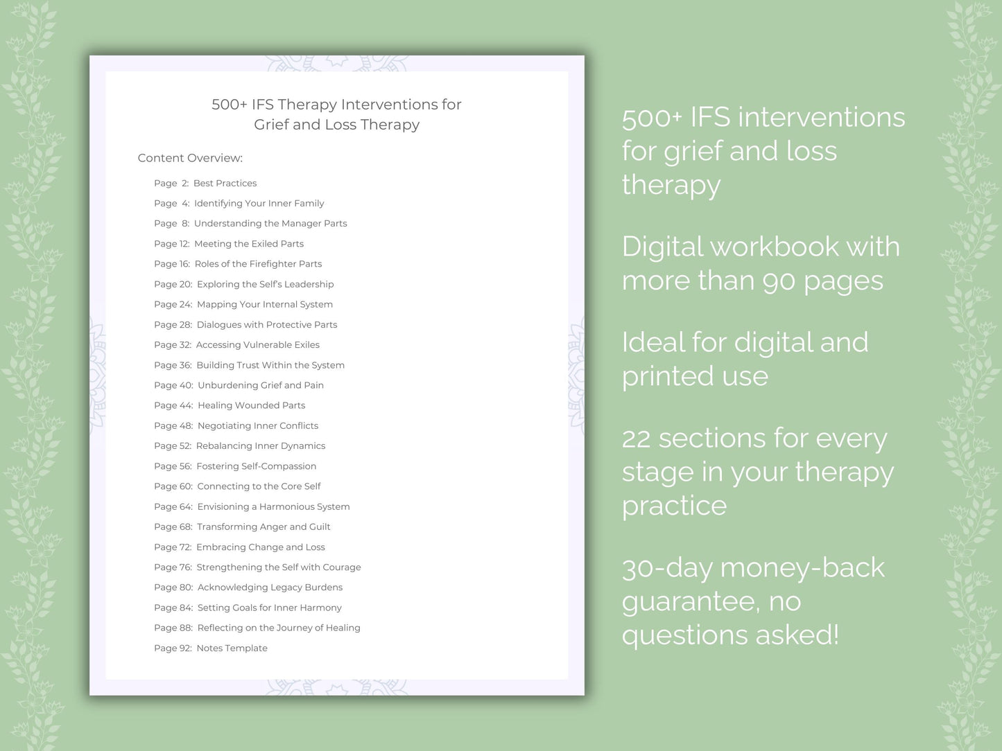 Grief and Loss Internal Family Systems (IFS) Therapist Worksheets