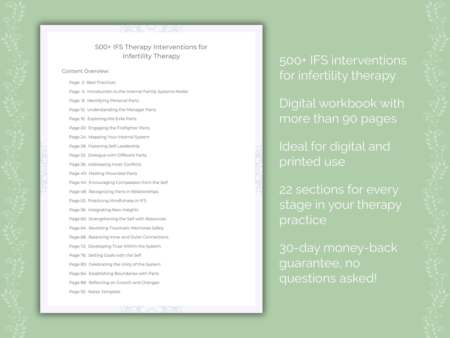 Infertility Internal Family Systems (IFS) Therapist Worksheets