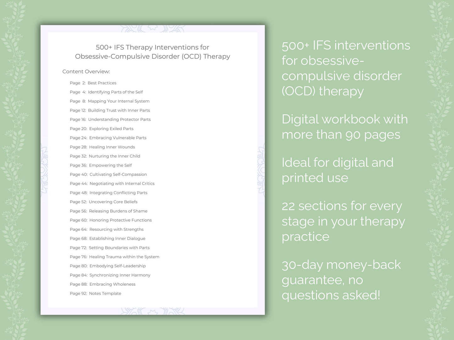 Obsessive-Compulsive Disorder (OCD) Internal Family Systems (IFS) Therapist Worksheets