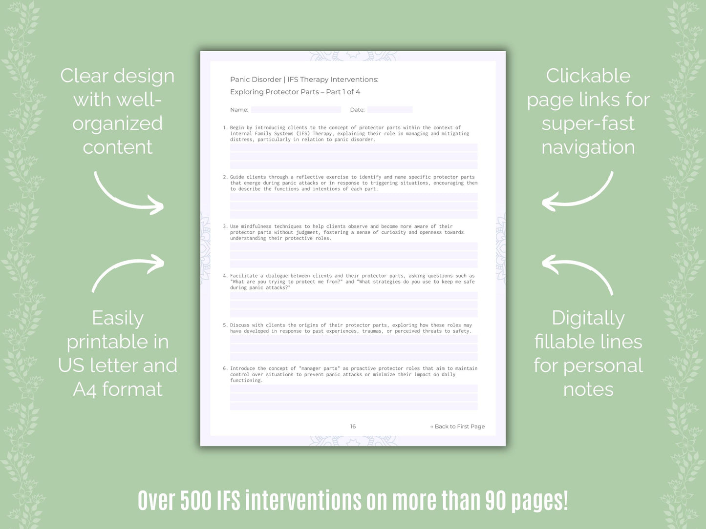 Panic Disorder Internal Family Systems (IFS) Counseling Templates