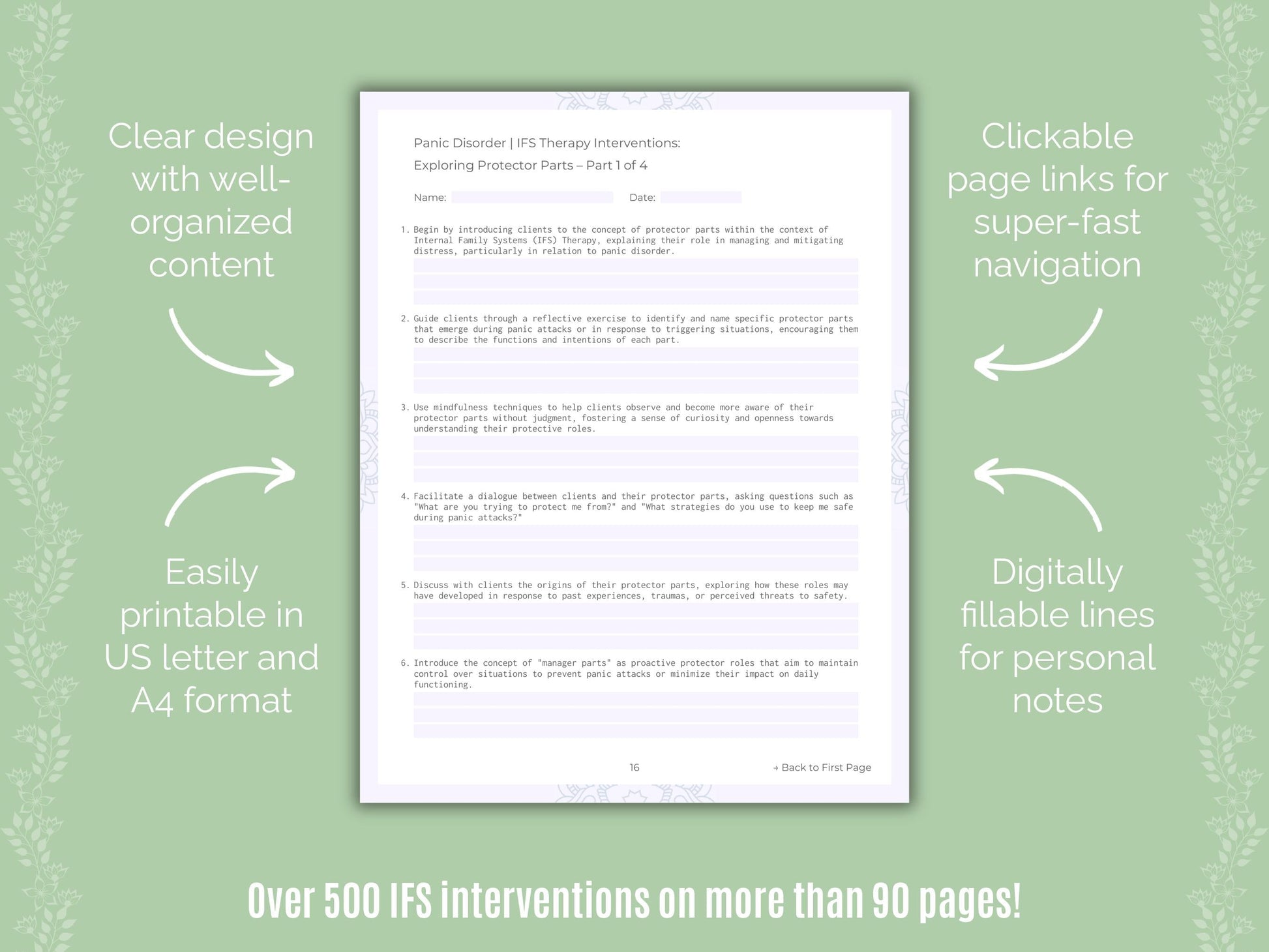 Panic Disorder Internal Family Systems (IFS) Counseling Templates