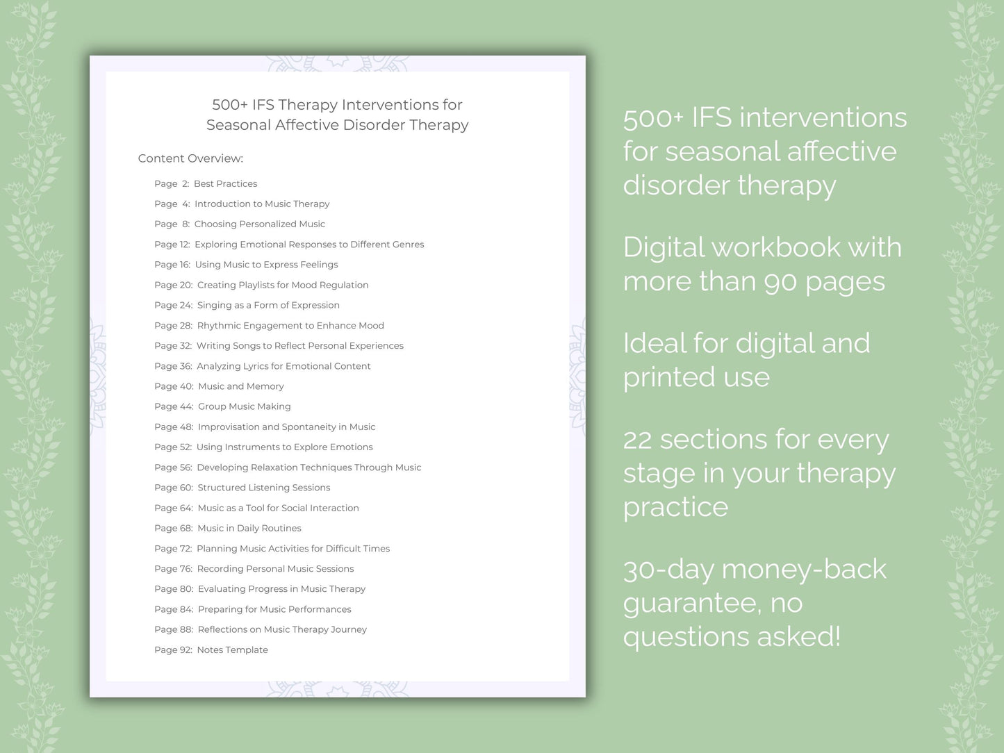 Seasonal Affective Disorder Internal Family Systems (IFS) Therapist Worksheets