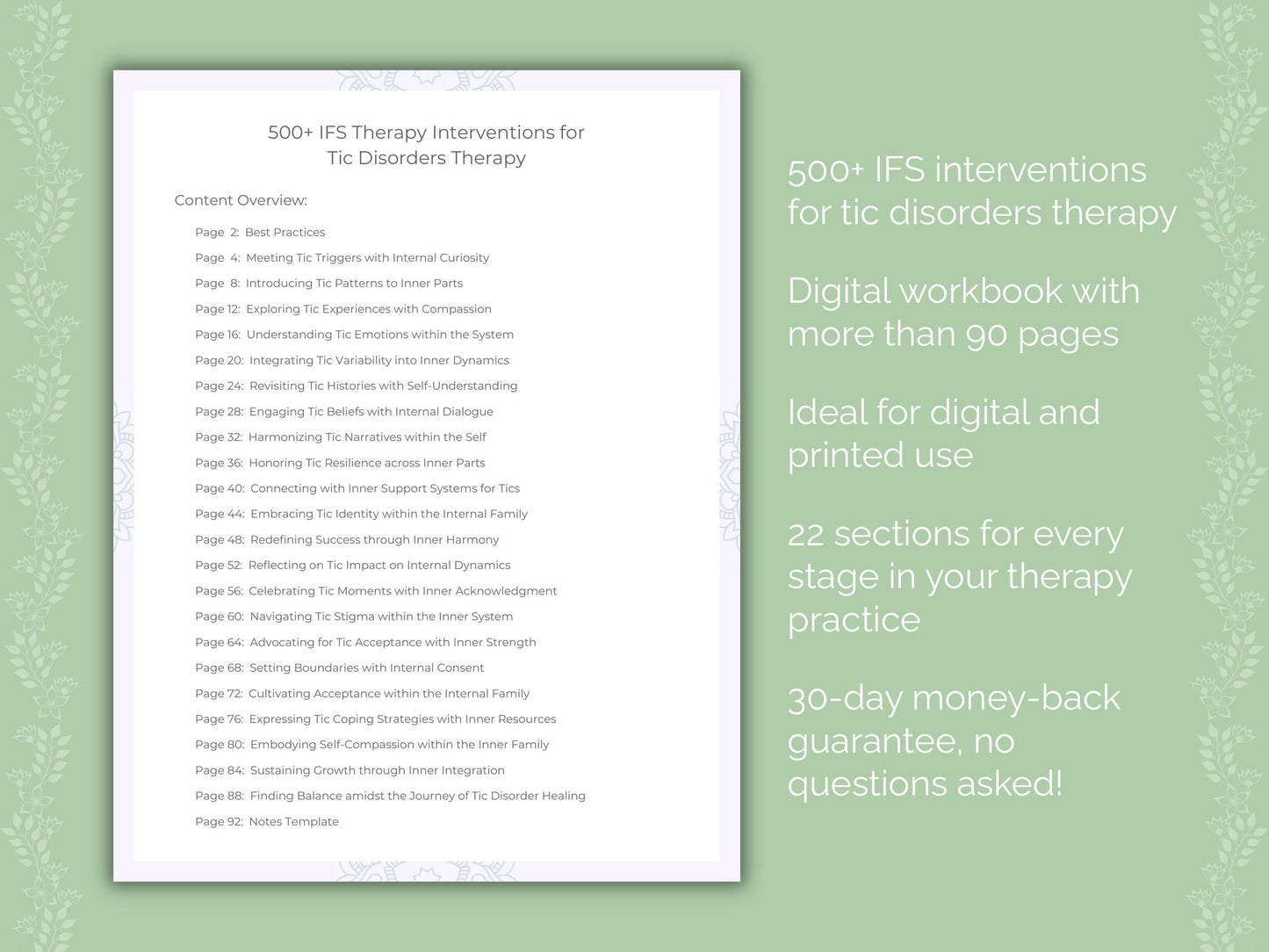 Tic Disorders Internal Family Systems (IFS) Therapist Worksheets