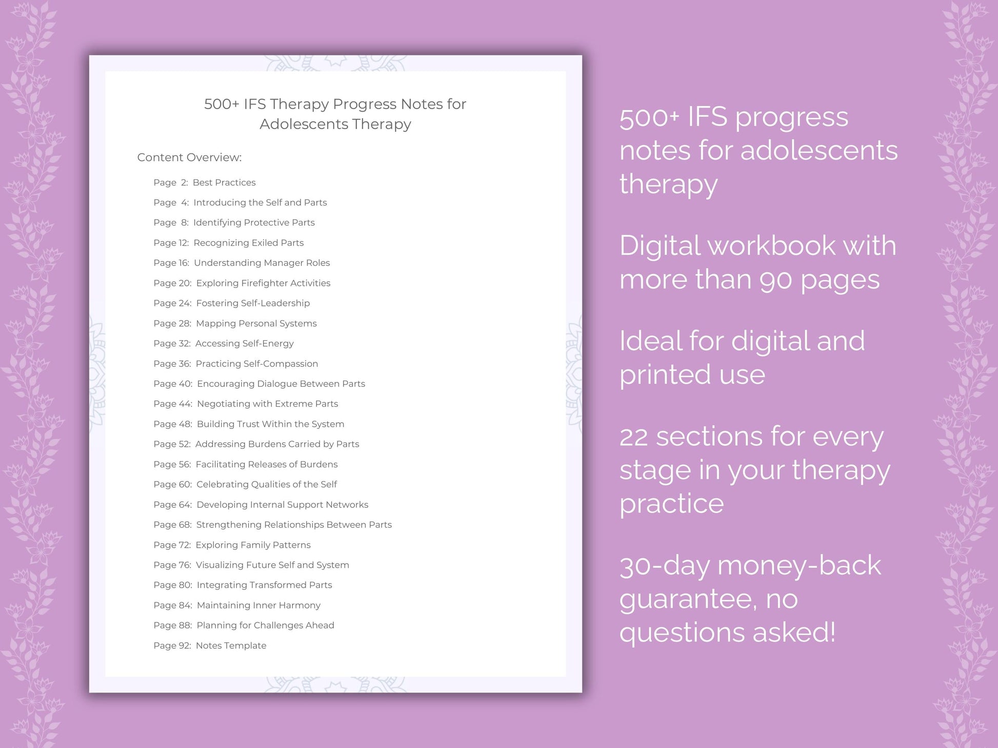 Adolescents Internal Family Systems (IFS) Therapist Worksheets