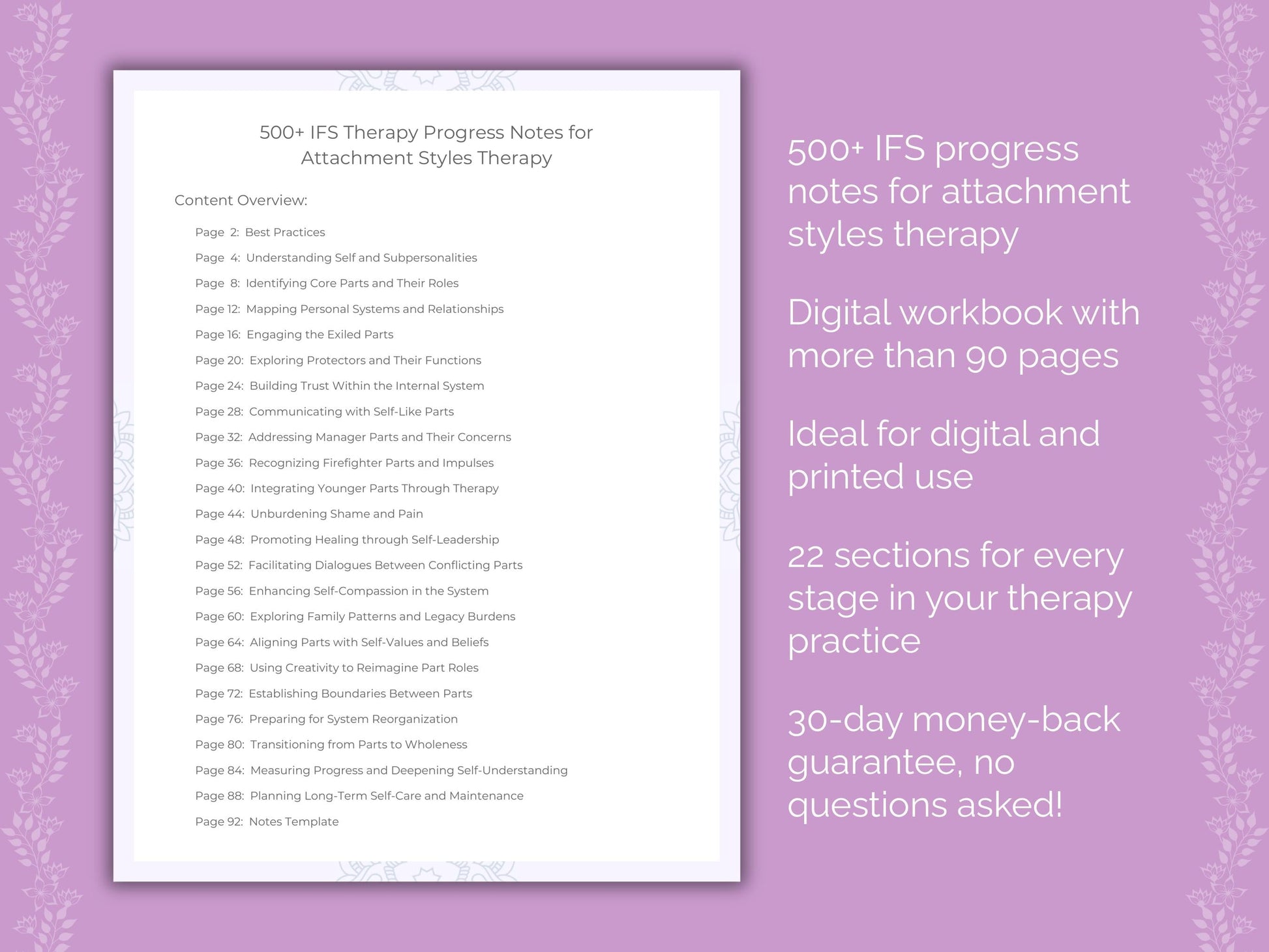 Attachment Styles Internal Family Systems (IFS) Therapist Worksheets