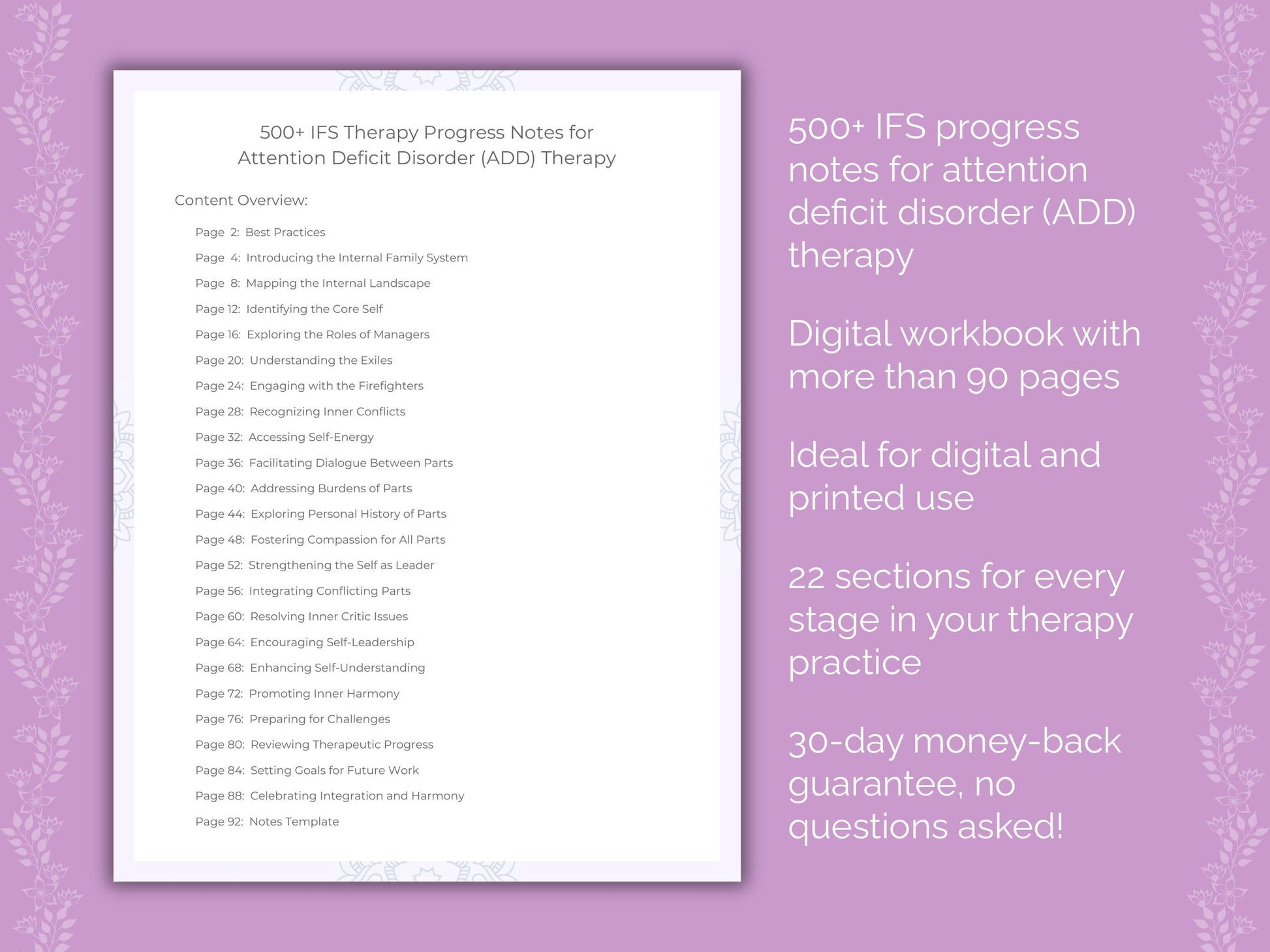 Attention Deficit Disorder (ADD) Internal Family Systems (IFS) Therapist Worksheets