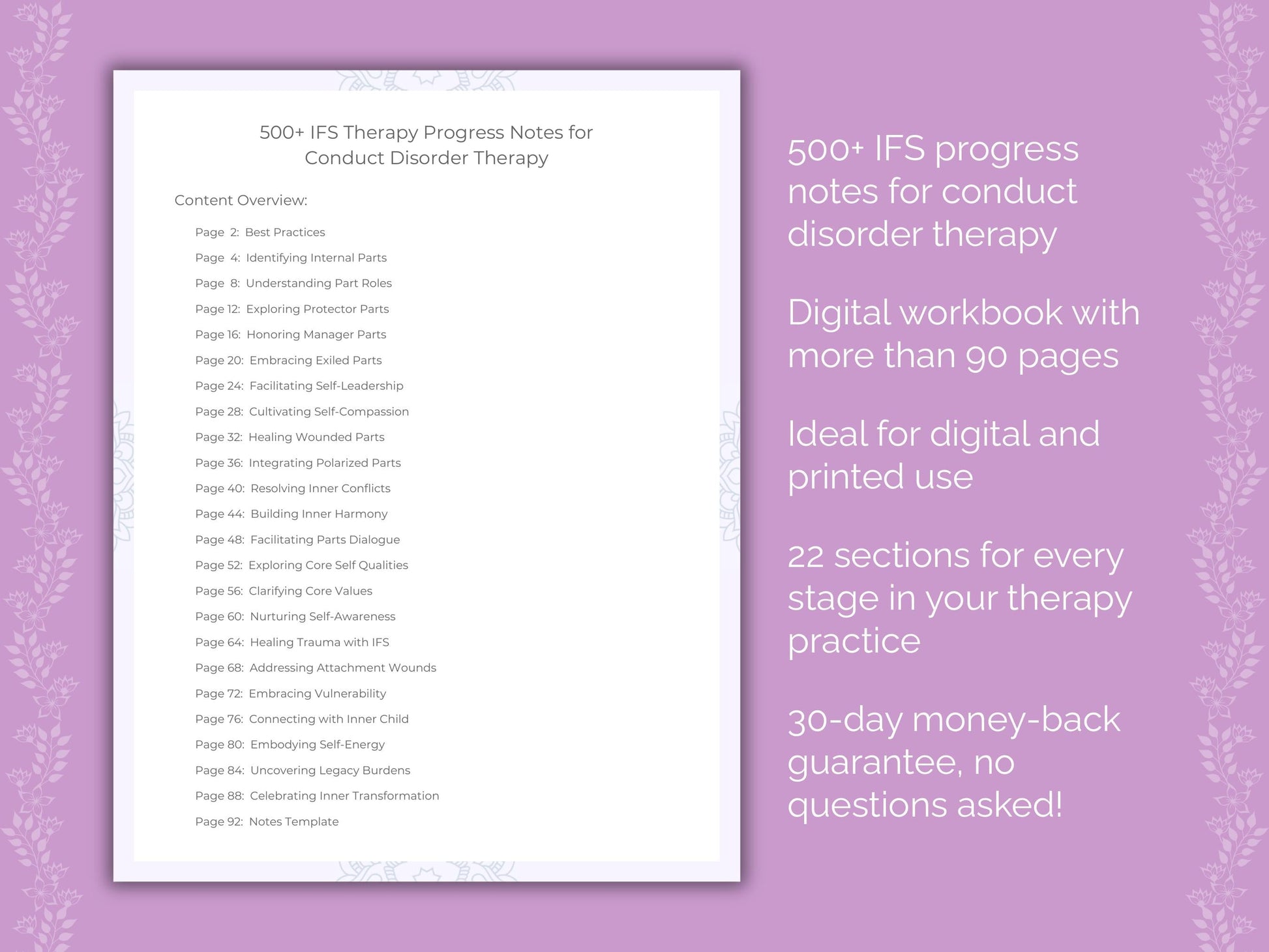 Conduct Disorder Internal Family Systems (IFS) Therapist Worksheets