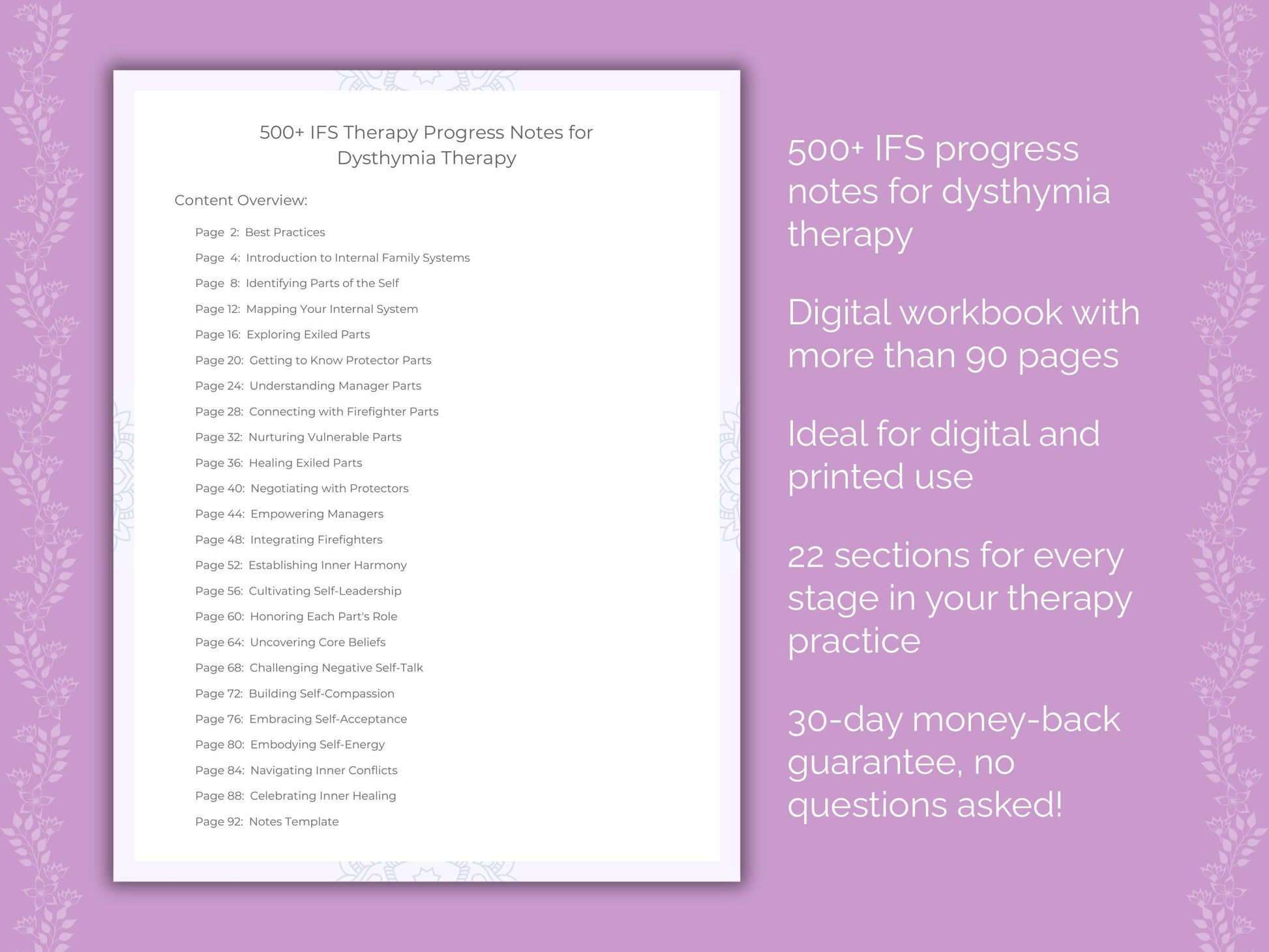 Dysthymia Internal Family Systems (IFS) Therapist Worksheets