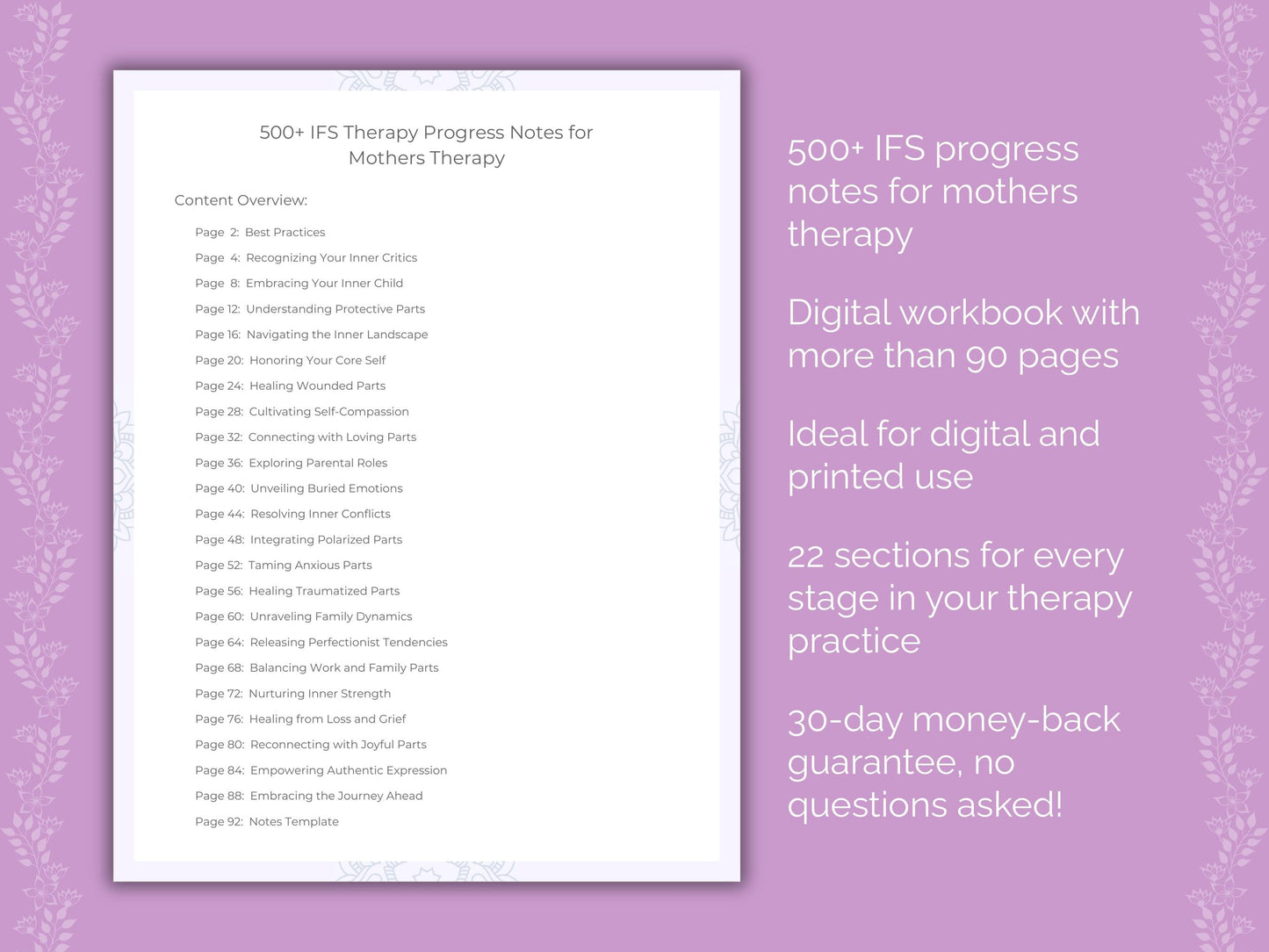 Mothers Internal Family Systems (IFS) Therapist Worksheets