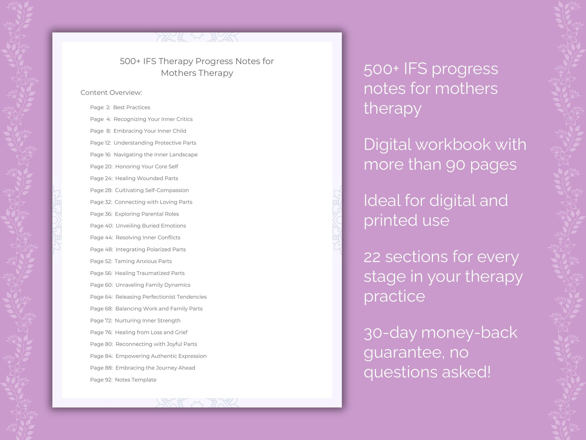 Mothers Internal Family Systems (IFS) Therapist Worksheets