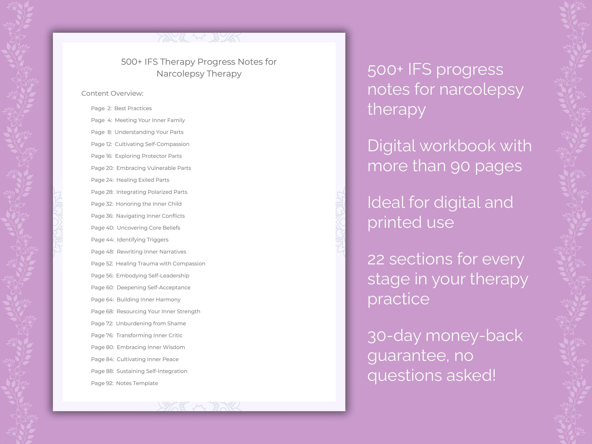 Narcolepsy Internal Family Systems (IFS) Therapist Worksheets