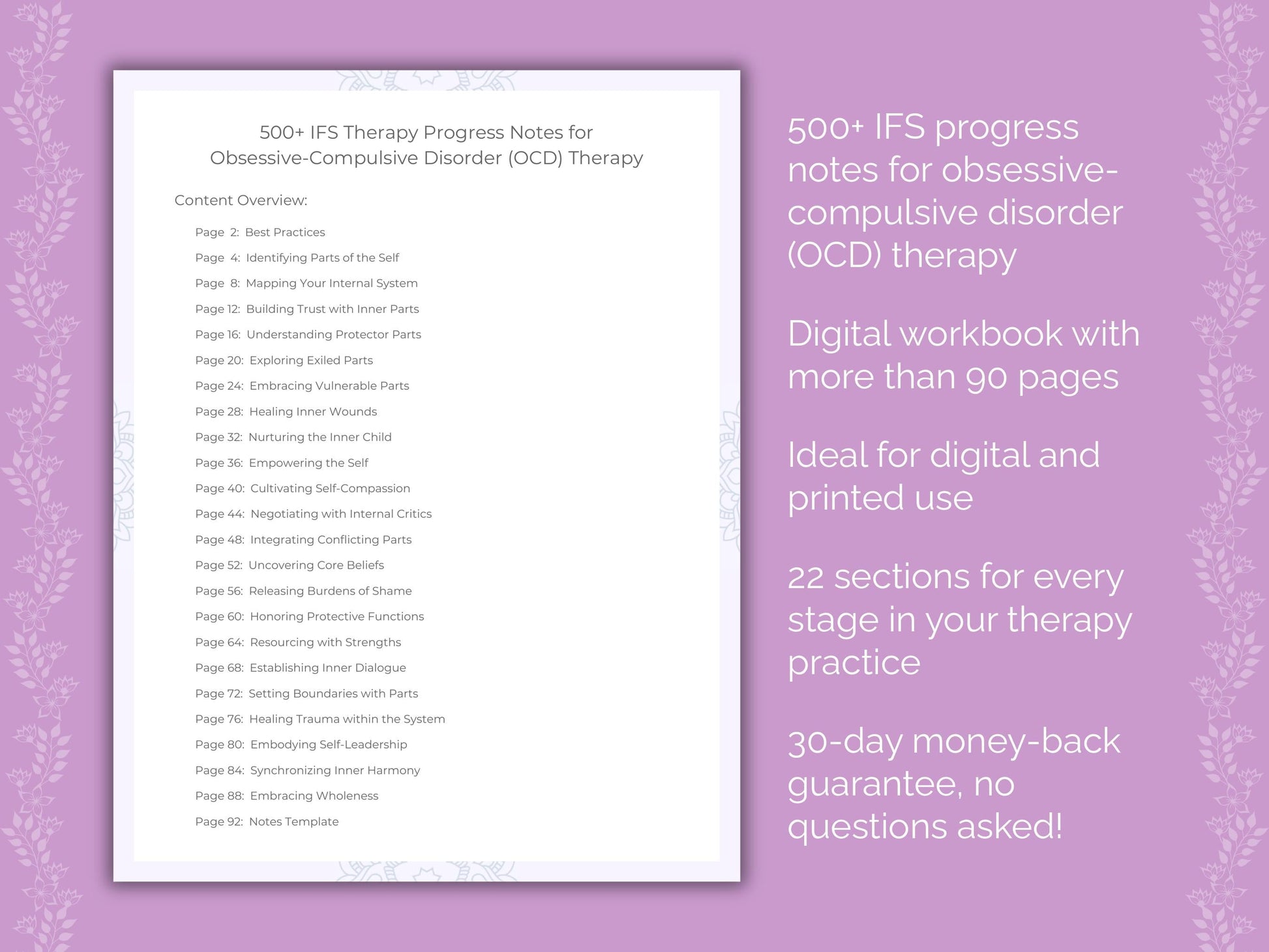 Obsessive-Compulsive Disorder (OCD) Internal Family Systems (IFS) Therapist Worksheets