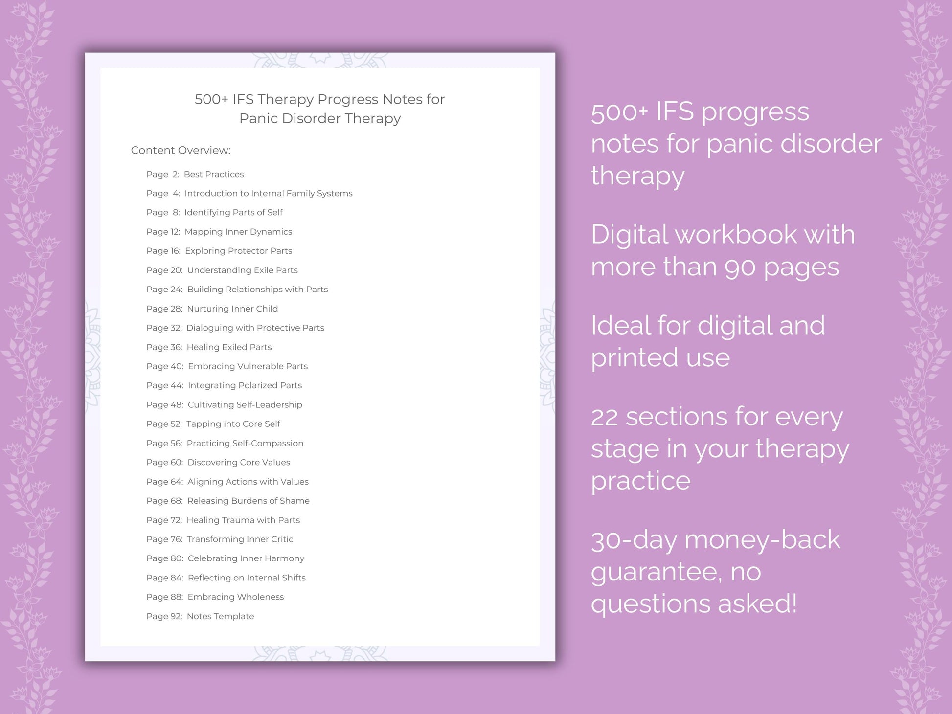 Panic Disorder Internal Family Systems (IFS) Therapist Worksheets