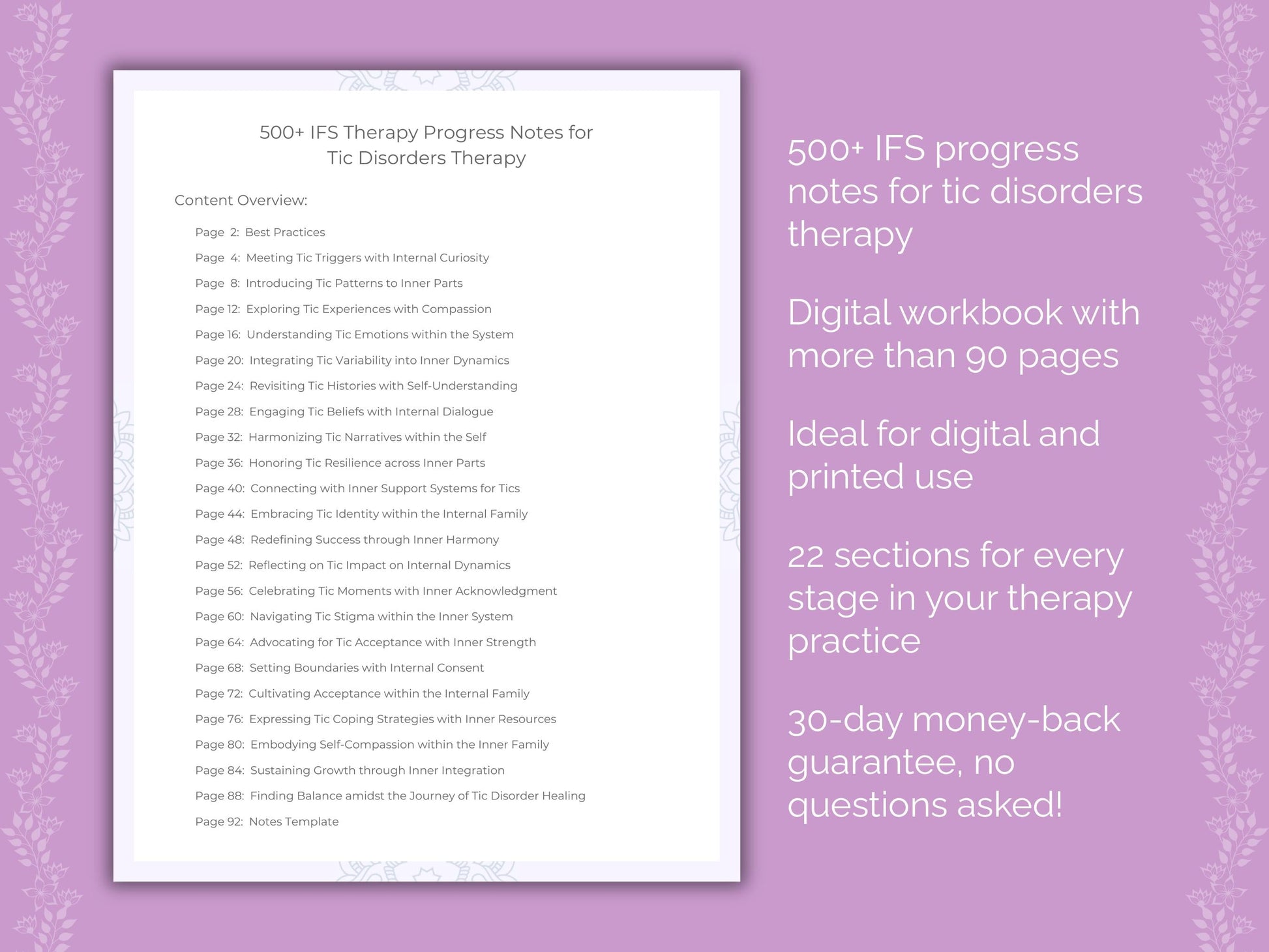 Tic Disorders Internal Family Systems (IFS) Therapist Worksheets